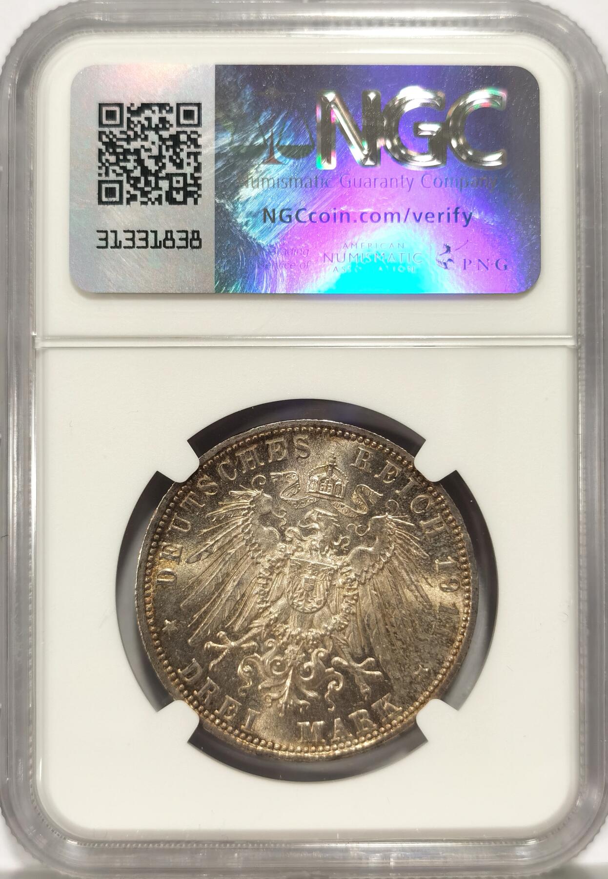 博洋堂“长夏未央”8月精品专场暨第089期（全场包邮） NGC MS62 德国巴伐利亚1911年利奥波德大公90寿辰3马克银币