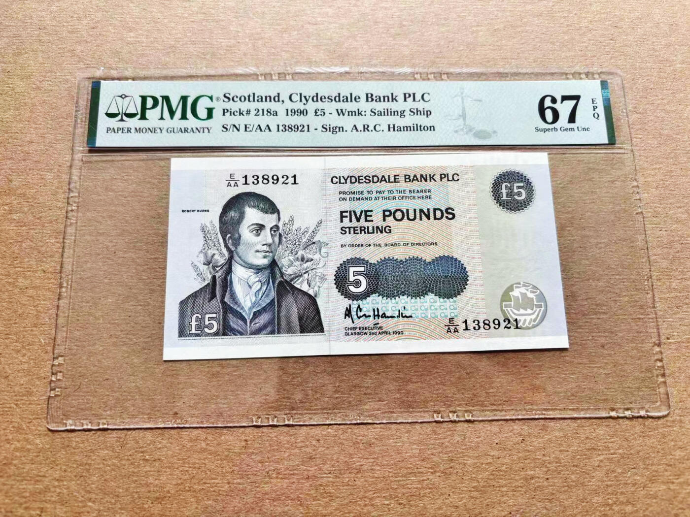 【Blue Auction】✨世界纸币精拍第536期【精】 【无47】苏格兰 1990年5镑 PMG67EPQ高分  
