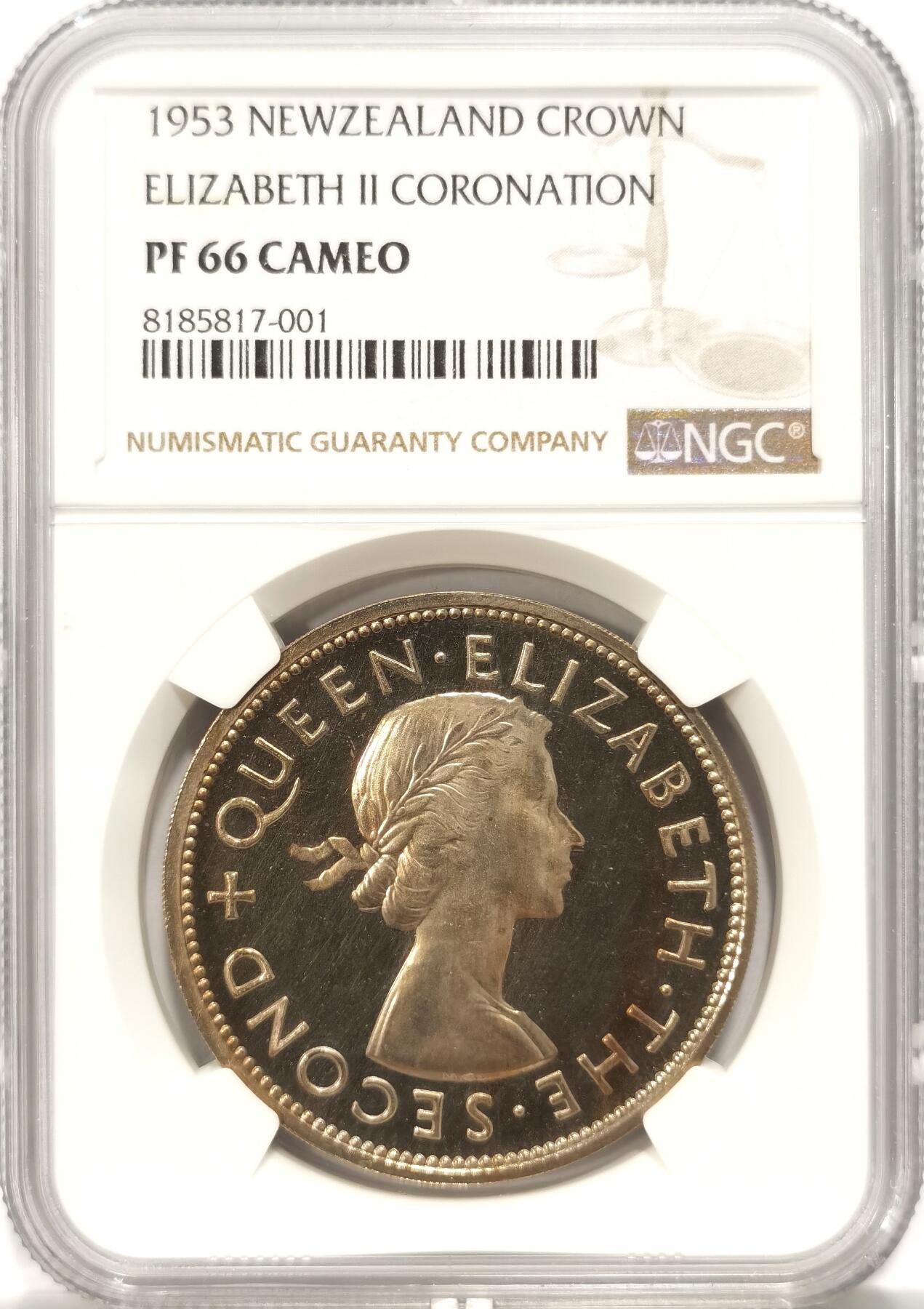 博洋堂“长夏未央”8月精品专场暨第089期（全场包邮） NGC PF66CAM 新西兰1953年伊丽莎白二世登基精制1克朗 亚军分 仍有CAM不易 收藏级品相 潜力远超本土版本