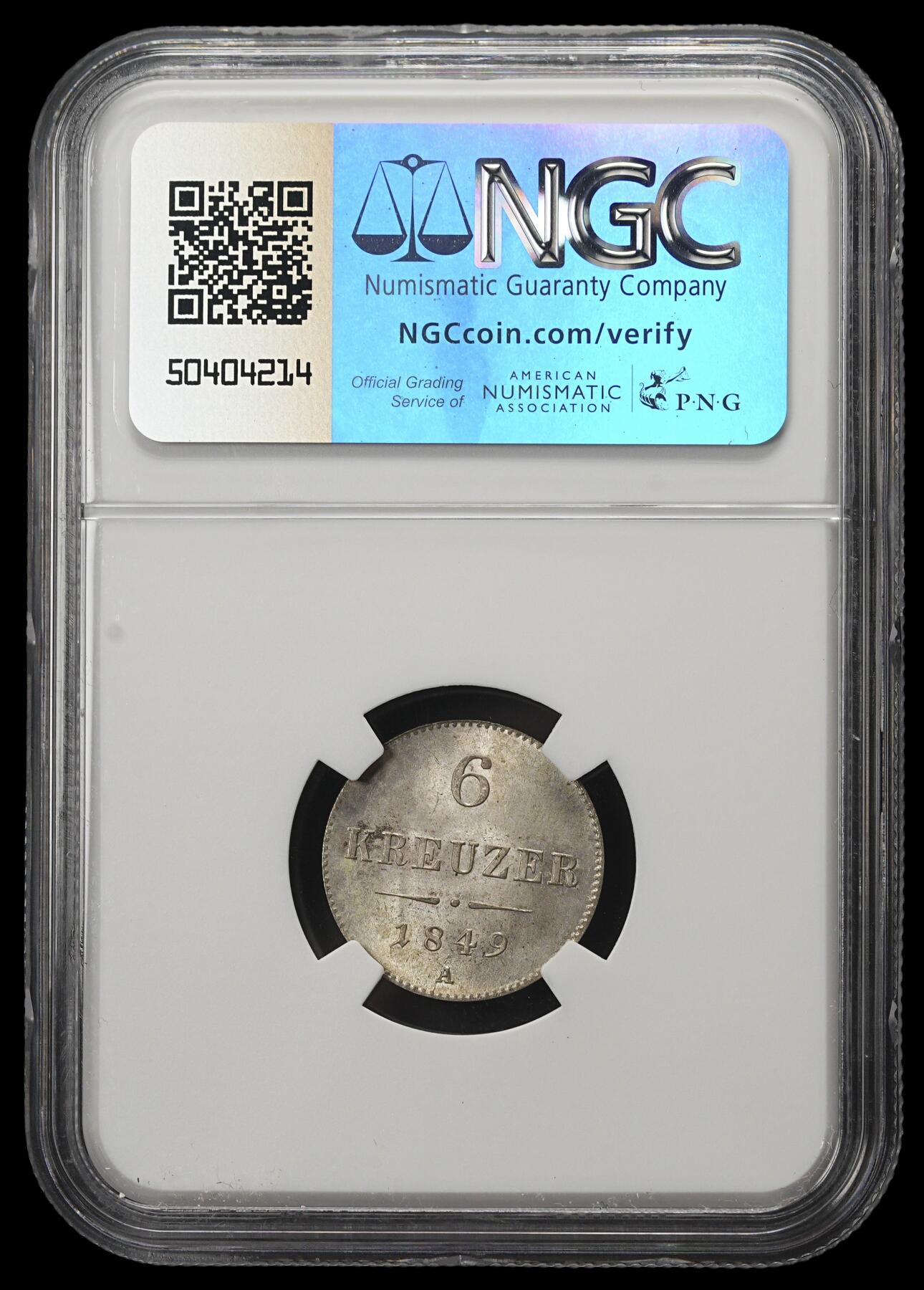修遠堂世界钱币第三十八期 全场包邮 高分 NGC MS65 1849年奥匈帝国-奥地利6克鲁泽银币