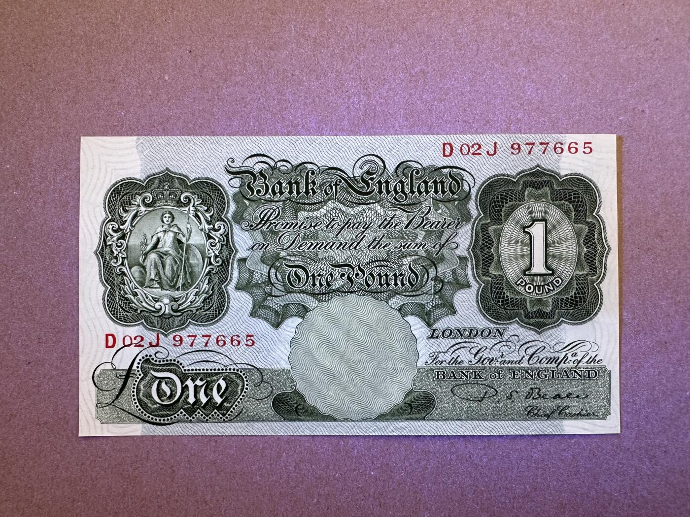 《张总收藏》165期-周日外币超精品 英格兰1镑 UNC A序列 背面有一处荧光 无4