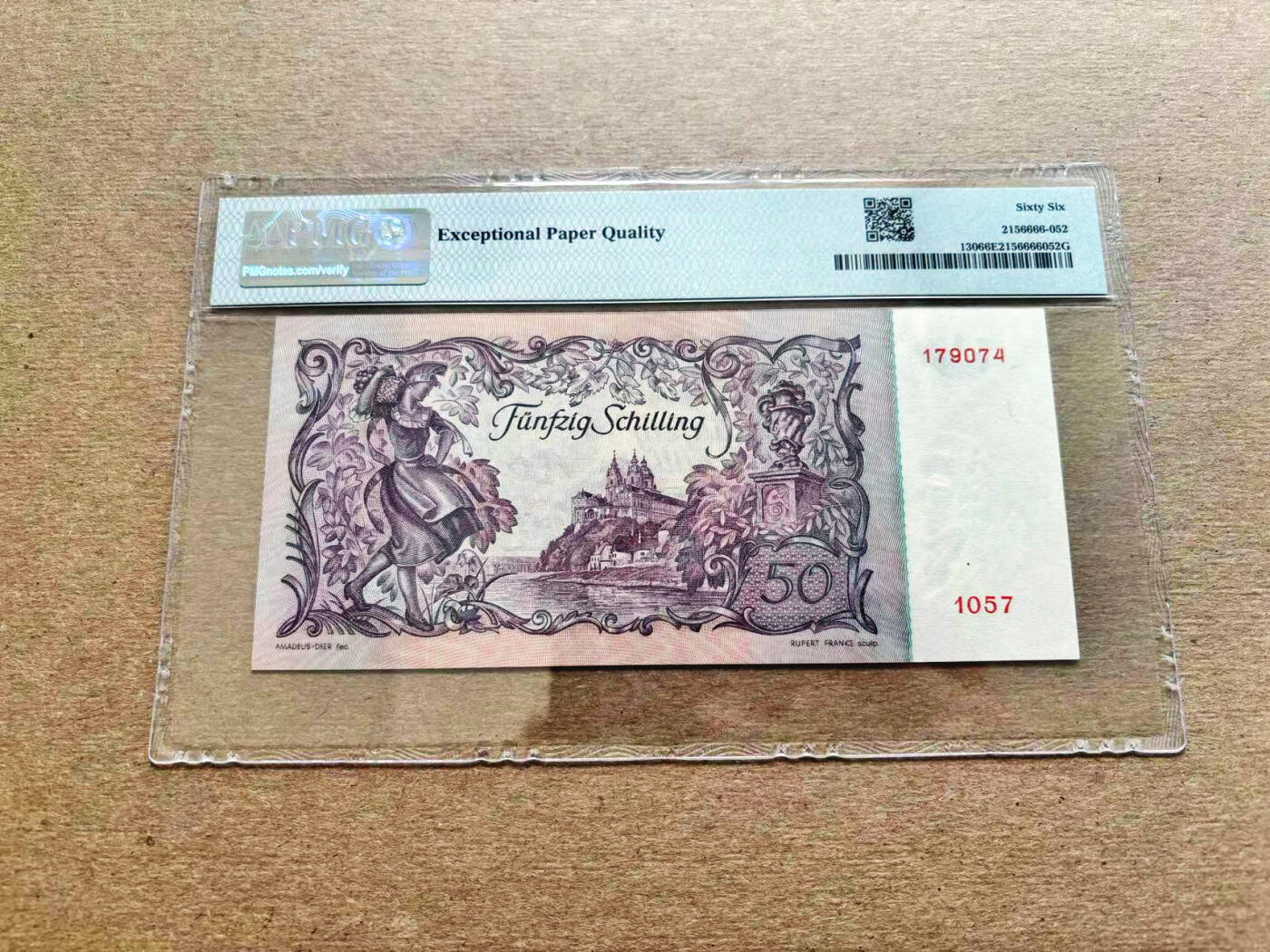 【Blue Auction】✨世界纸币精拍第536期【精】 【仅1张更高分】奥地利 1951年50先令 PMG66EPQ  建筑师雅格布·普兰陶尔 梅尔克修道院 设计精美 
