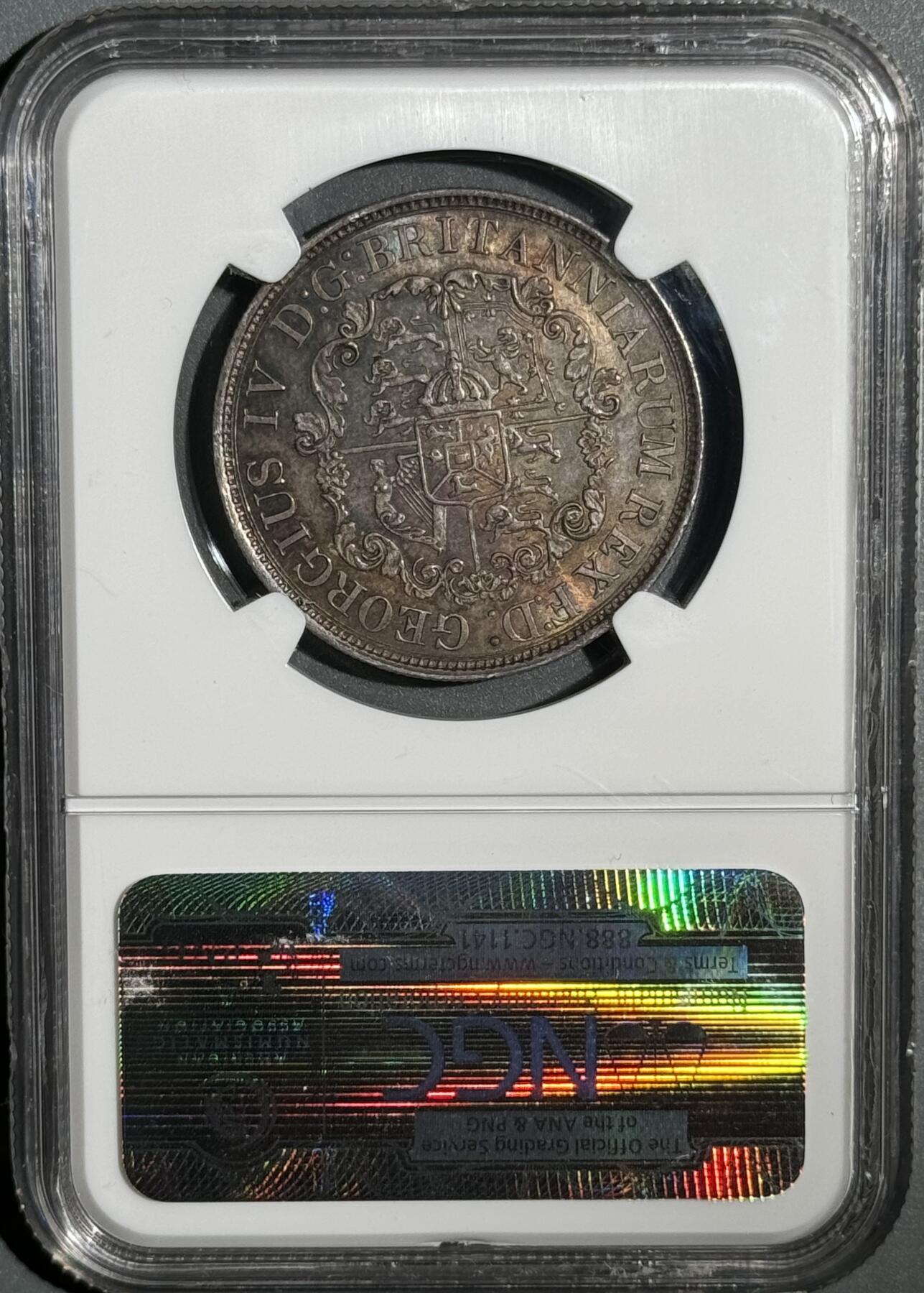 1822/1年骑字英属西印度1/2D半圆锚币 NGC MS63