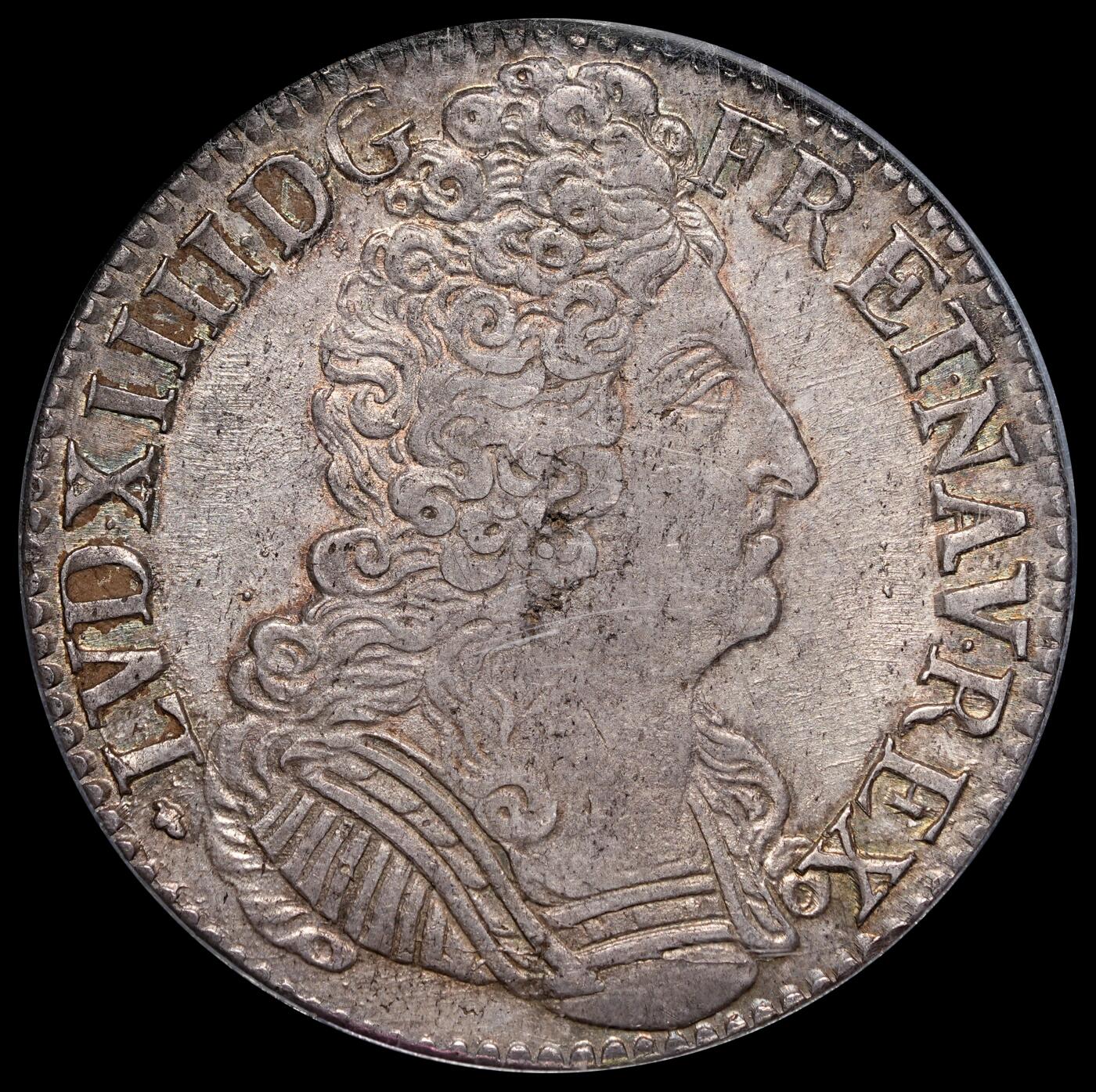 修遠堂世界钱币第三十八期 全场包邮 唯一冠军分 PCGS AU58 1709年法国1埃居大银币H厂铭 纸袋五彩 2023年SBP-VF35分成交价384美元 盒子有磕且轻微磨花 介意者请勿出价
