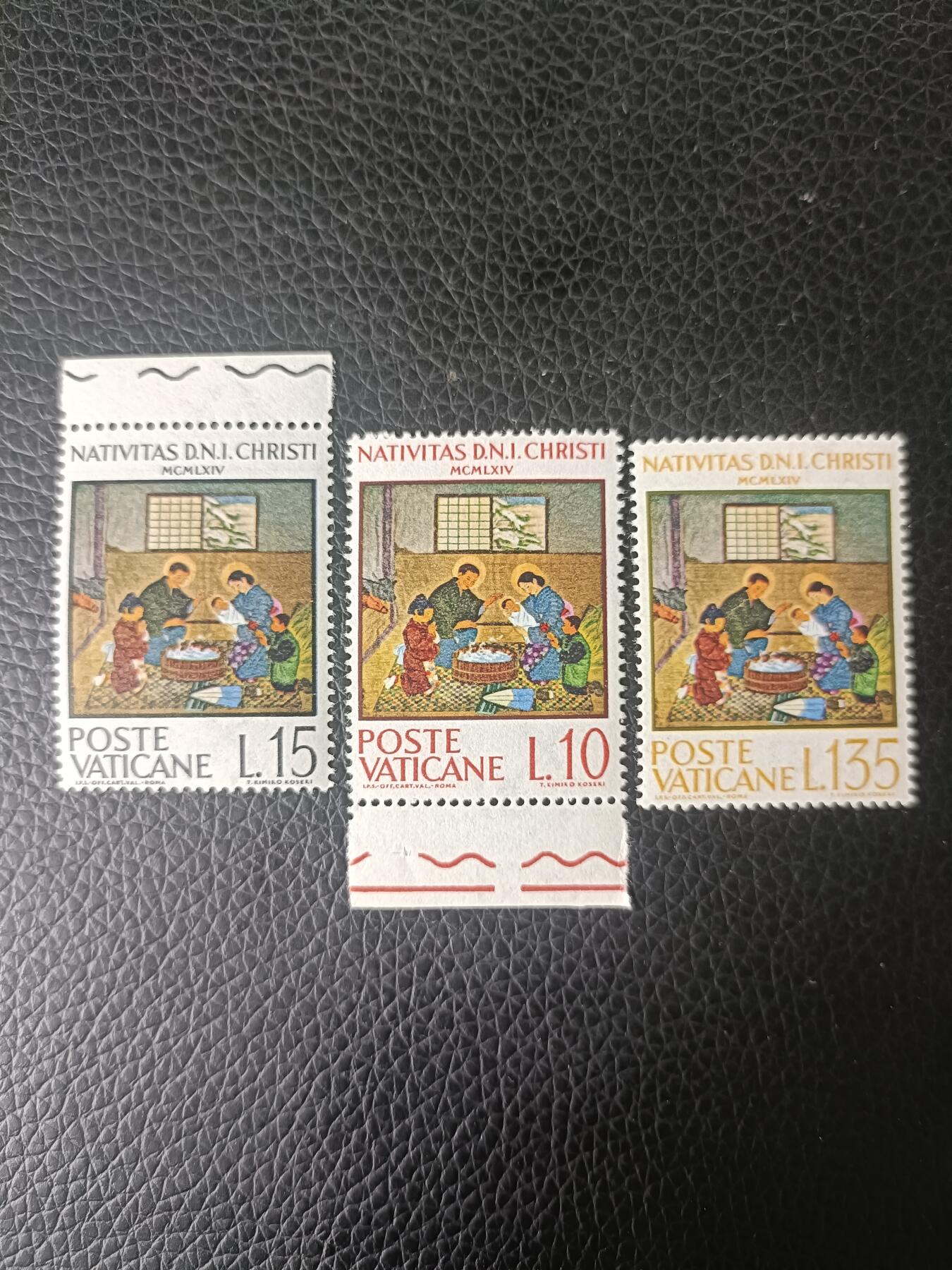 96外国邮票 梵蒂冈邮票1964年 圣诞节 教会传入日本 小泽木子绘画3全  新