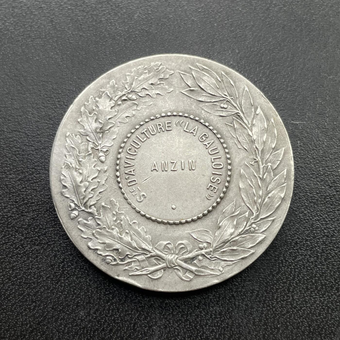 「木头集藏」章牌专场-第46期 Peter～法国昂赞家禽养殖银章  直径：36 mm，19.6 g，边铭：菱形厂标 ARGENT 野猪头银标，少见银章，如图边有微碰