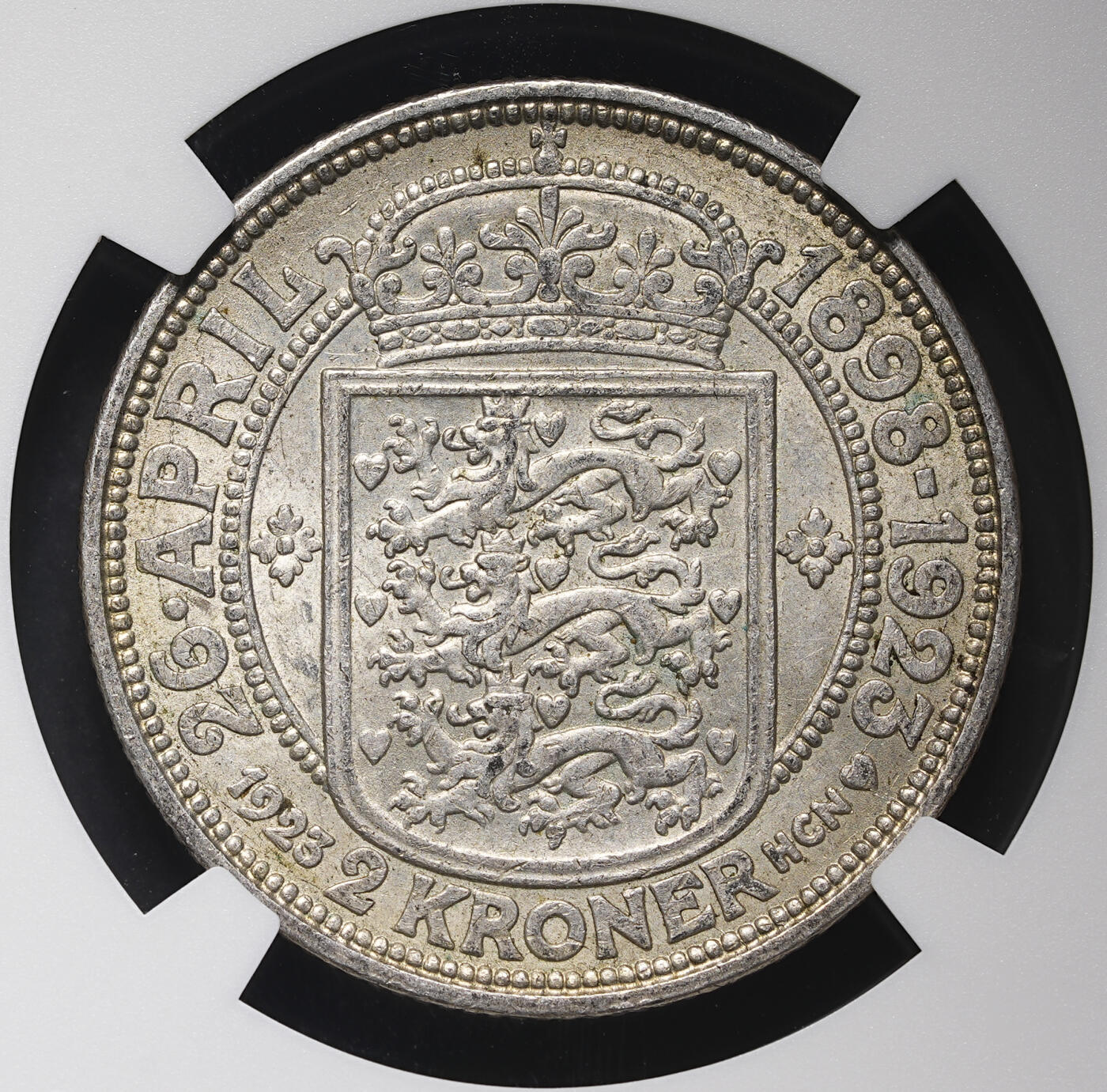 修遠堂世界钱币第三十八期 全场包邮 NGC MS63 1923年丹麦国王银婚纪念2克朗银币