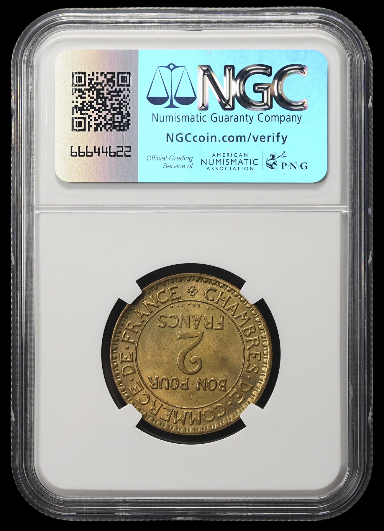 修遠堂世界钱币第三十八期 全场包邮 NGC MS65 1922年法国坐人2法郎
