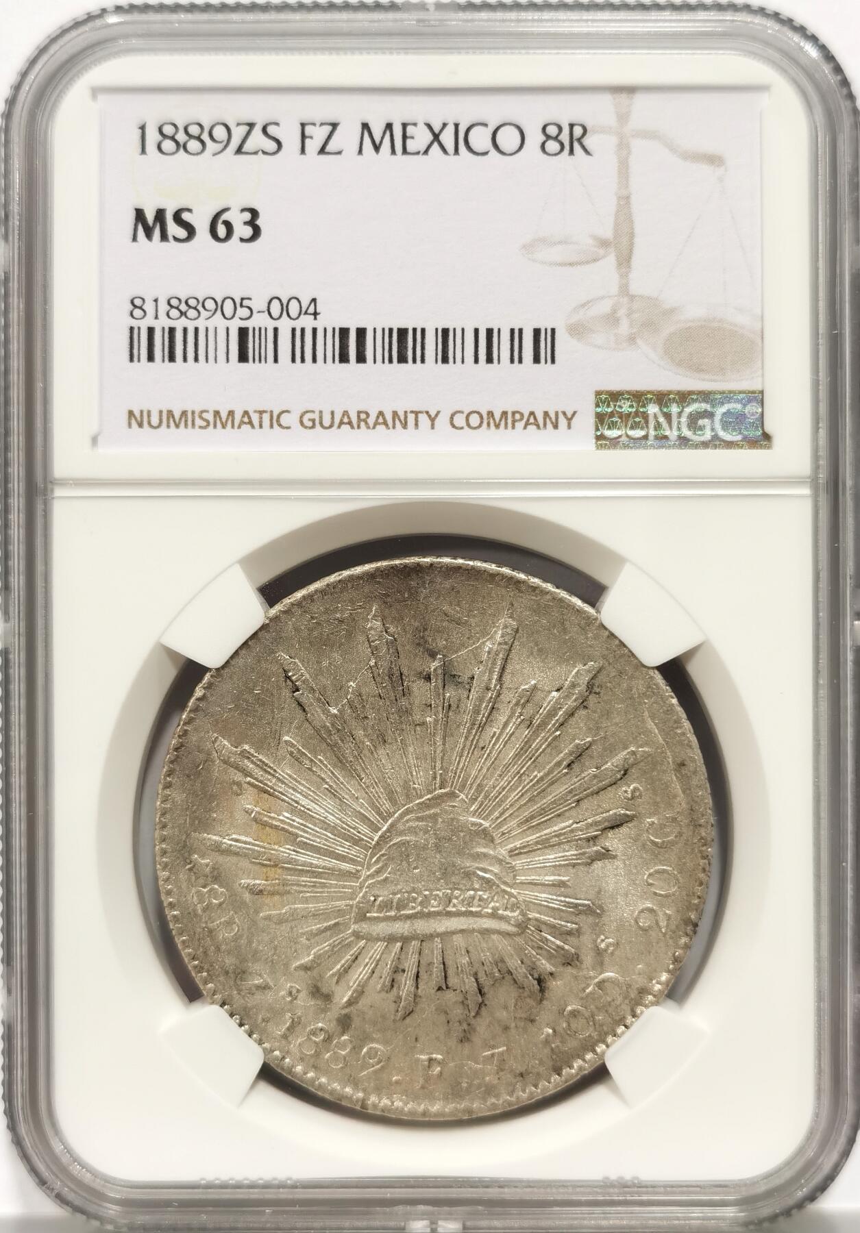 博洋堂“长夏未央”8月精品专场暨第089期（全场包邮） NGC MS63 墨西哥花边鹰洋ZS 1889 FZ 8里亚尔 原味转光中期 值得收藏