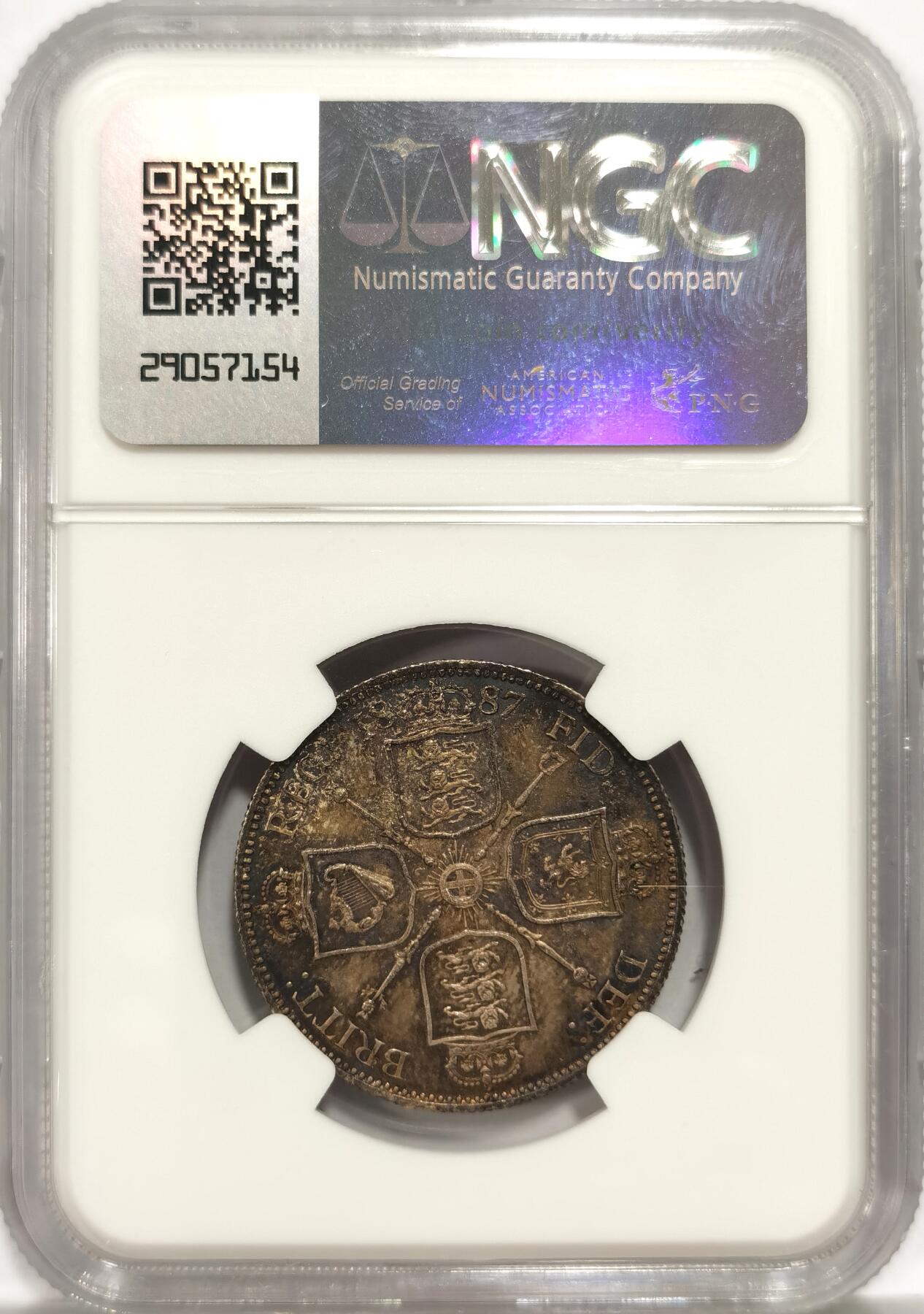 博洋堂“长夏未央”8月精品专场暨第089期（全场包邮） NGC MS64 英国1887年维多利亚高冠2先令银币，顶级酱彩