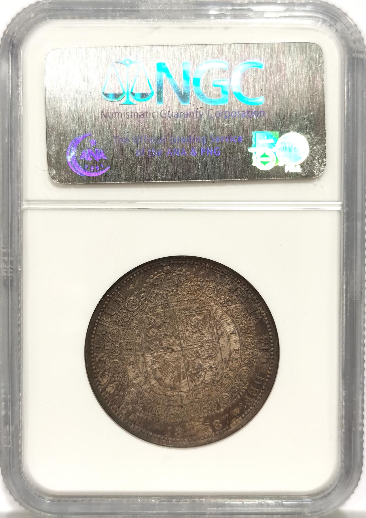 博洋堂“长夏未央”8月精品专场暨第089期（全场包邮） NGC MS64 英国1887年维多利亚高冠1/2克朗银币，极美传世包浆