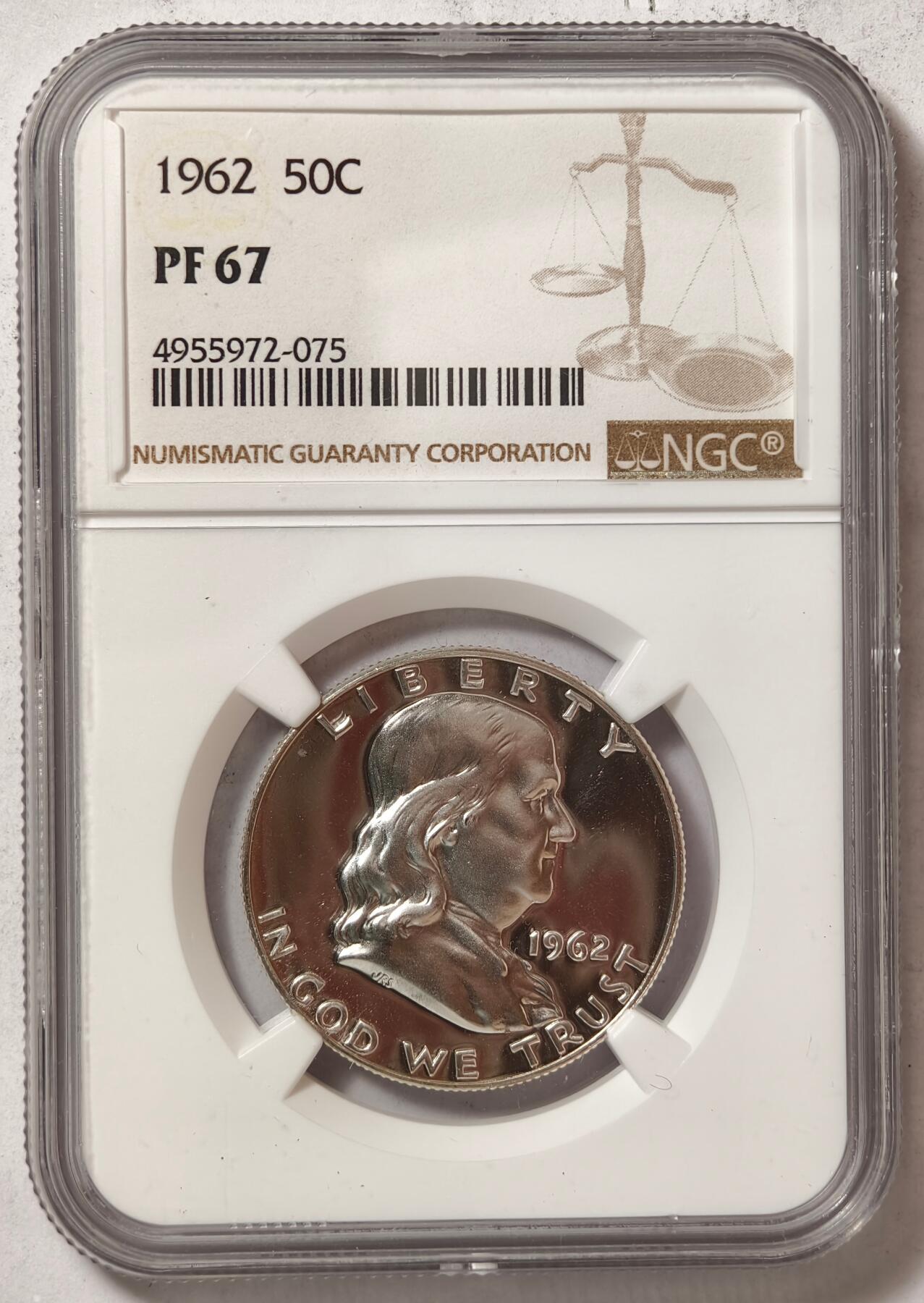 紫瑗钱币——第424期 美国 1962年 富兰克林 50美分 半美元 12.5克 0.9银 NGC PF67