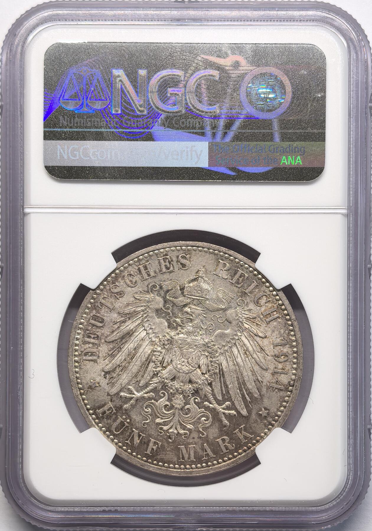 凡希社世界钱币微拍第二百八十三期 1914德国普鲁士军装5马克大银NGC-MS63