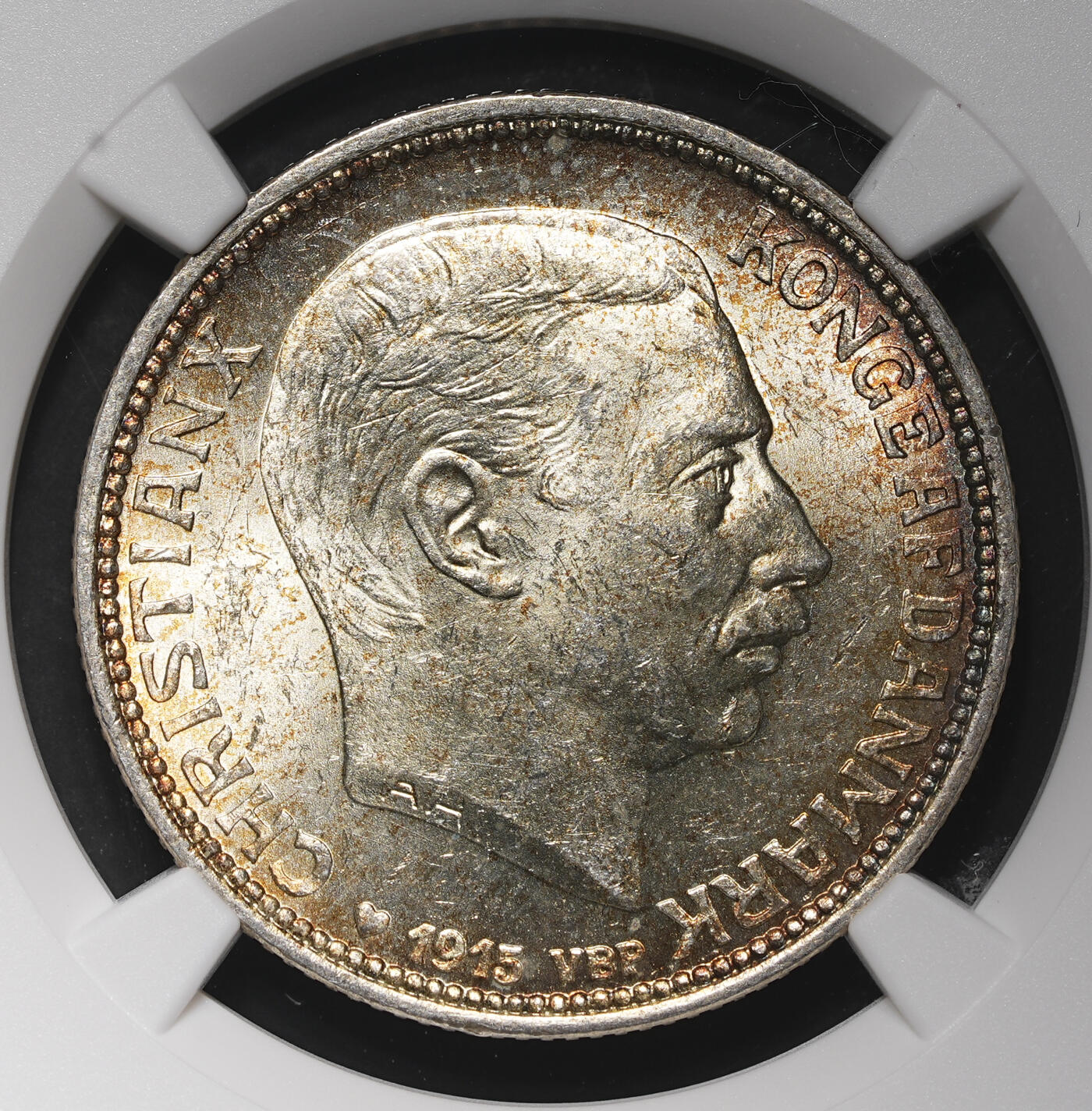 修遠堂世界钱币第三十八期 全场包邮 NGC MS63 1915年丹麦海豚2克朗银币