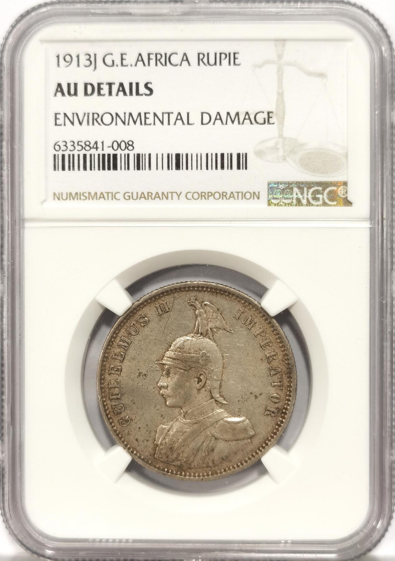 博洋堂“长夏未央”8月精品专场暨第089期（全场包邮） NGC AUD 德属东非1913年一卢比银币，包浆原汁原味，极少见品种，可尝试养护后博分