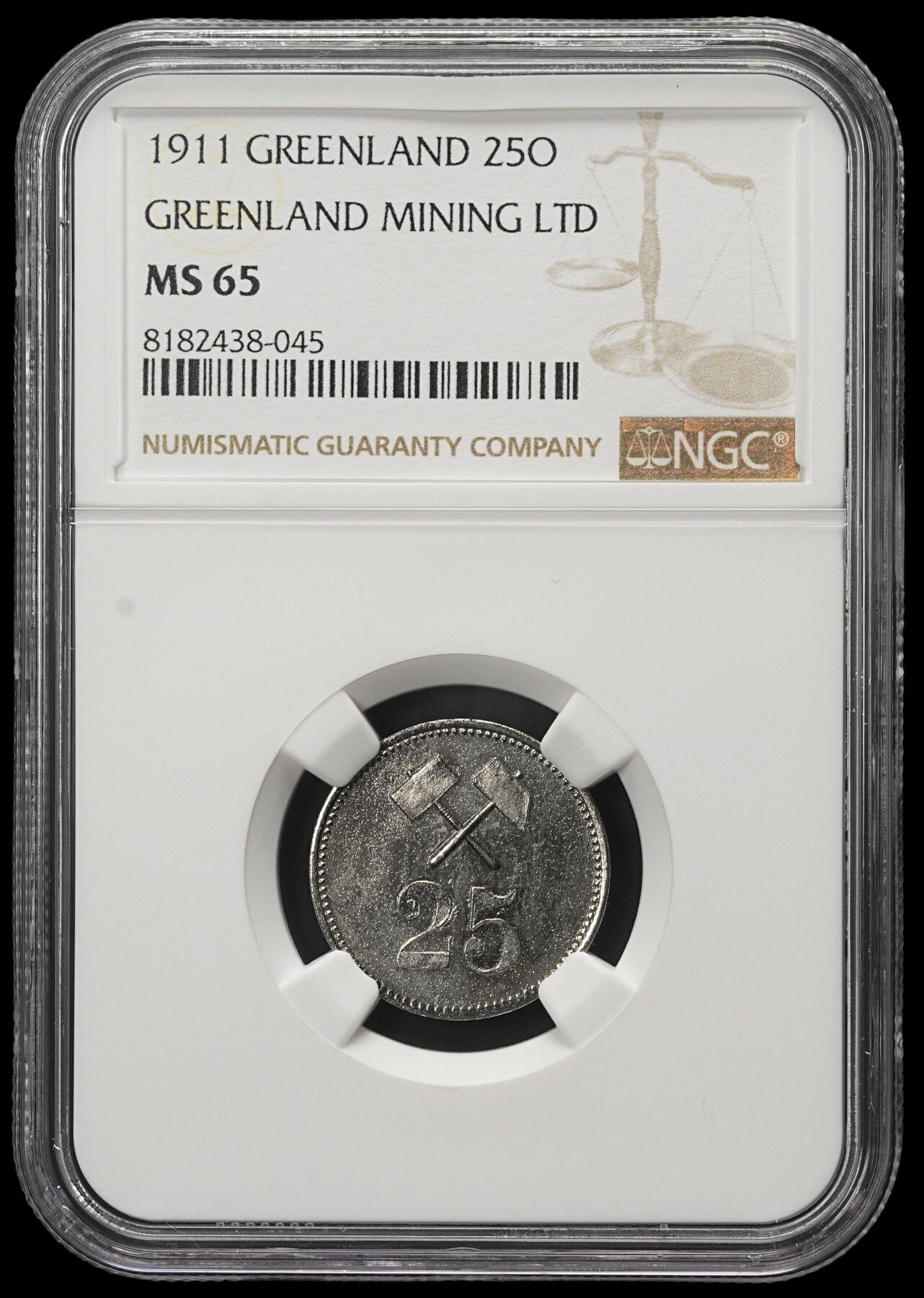 修遠堂世界钱币第三十八期 全场包邮 稀有 NGC MS65 格陵兰矿产公司25欧尔代用币 冠军分 仅铸造5000枚