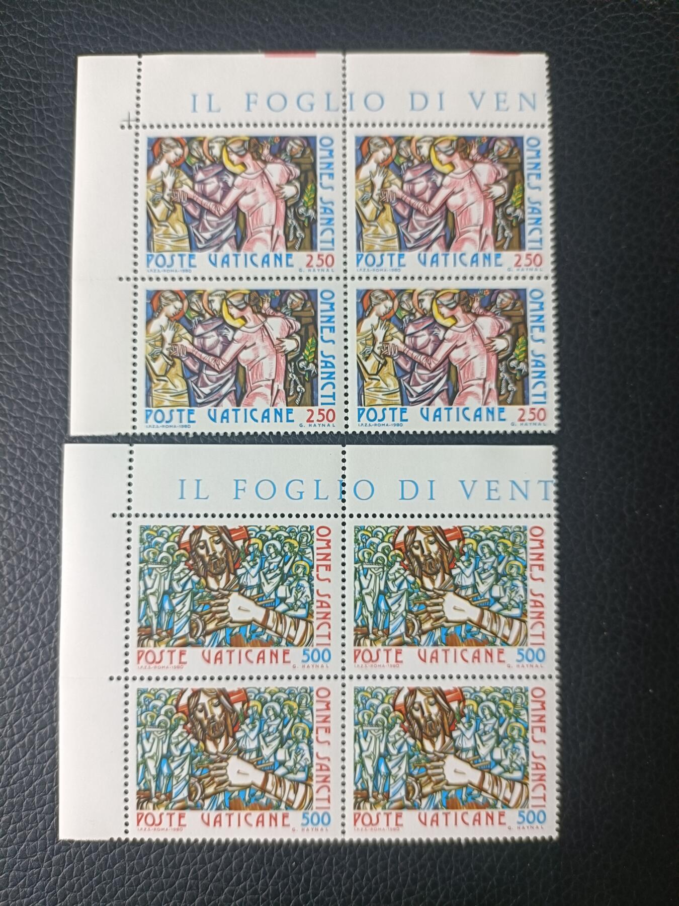 98外国邮票 梵蒂冈 1980年 万圣节耶稣和圣徒宗教绘画 2全 新 四方联
