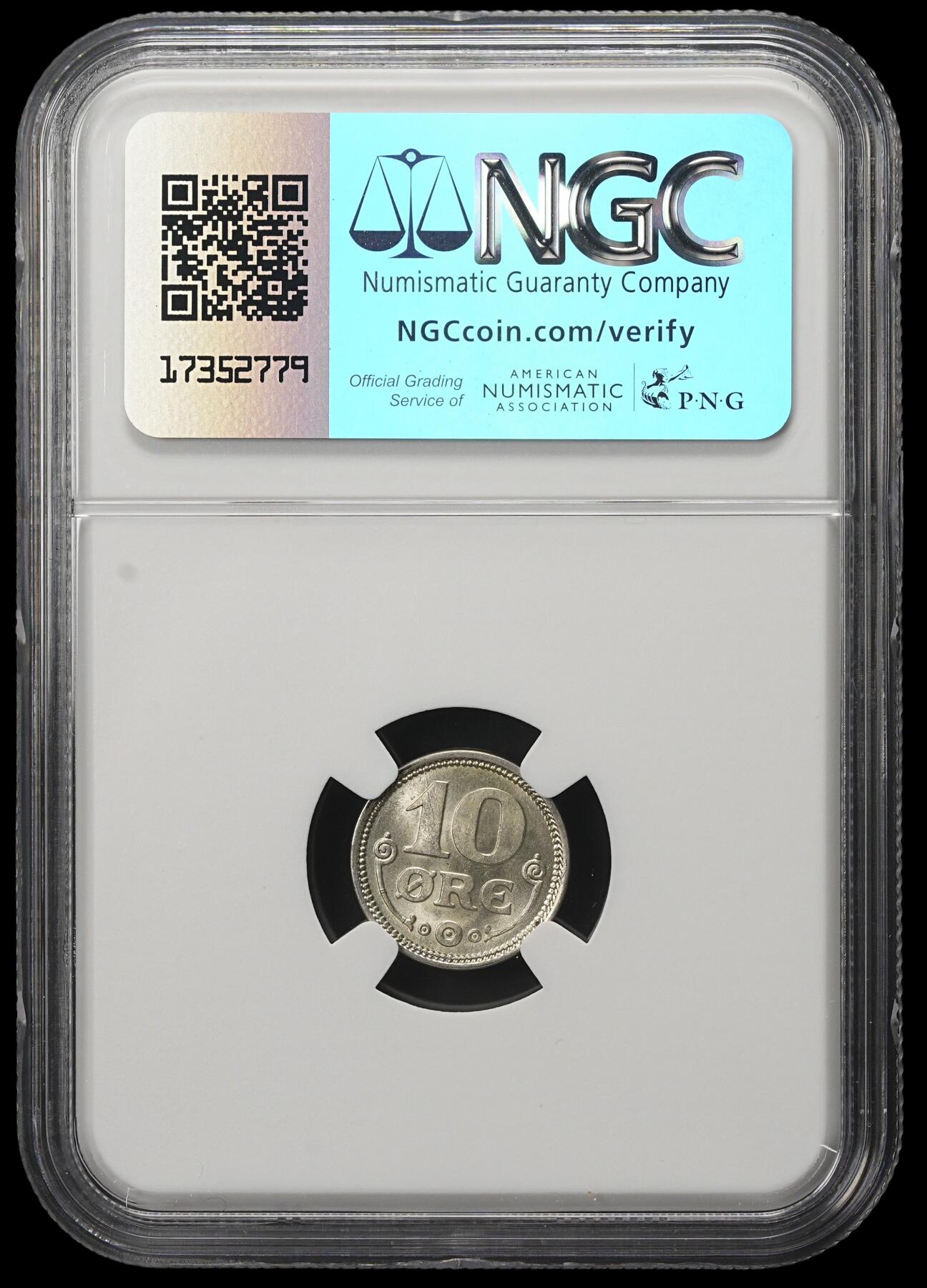 修遠堂世界钱币第三十八期 全场包邮 NGC MS64 1918年丹麦10欧尔银币