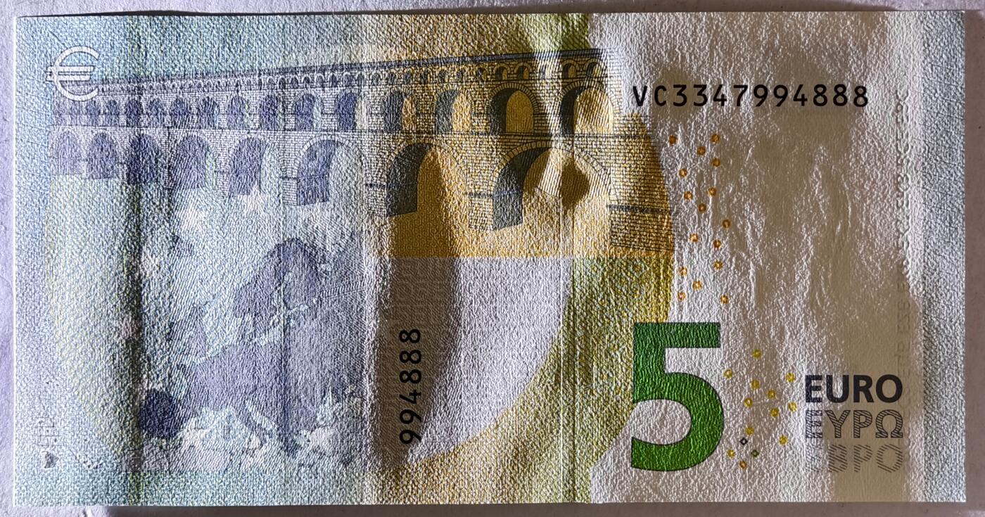 紫瑗钱币——第477期——纸币场 【豹子号8】欧元 西班牙 2013年 加尔桥 5欧元 UNC