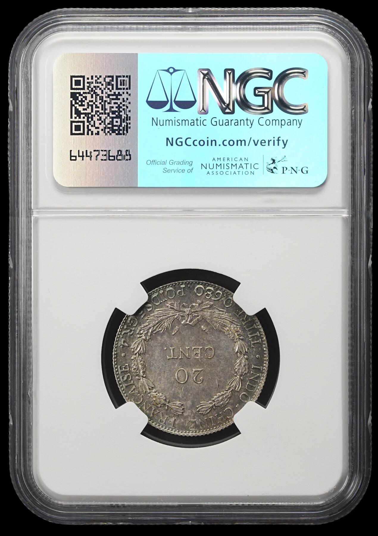 修遠堂世界钱币第三十八期 全场包邮 NGC MS64 1937年法属印支坐人20分银币 欧洲纸袋灰彩