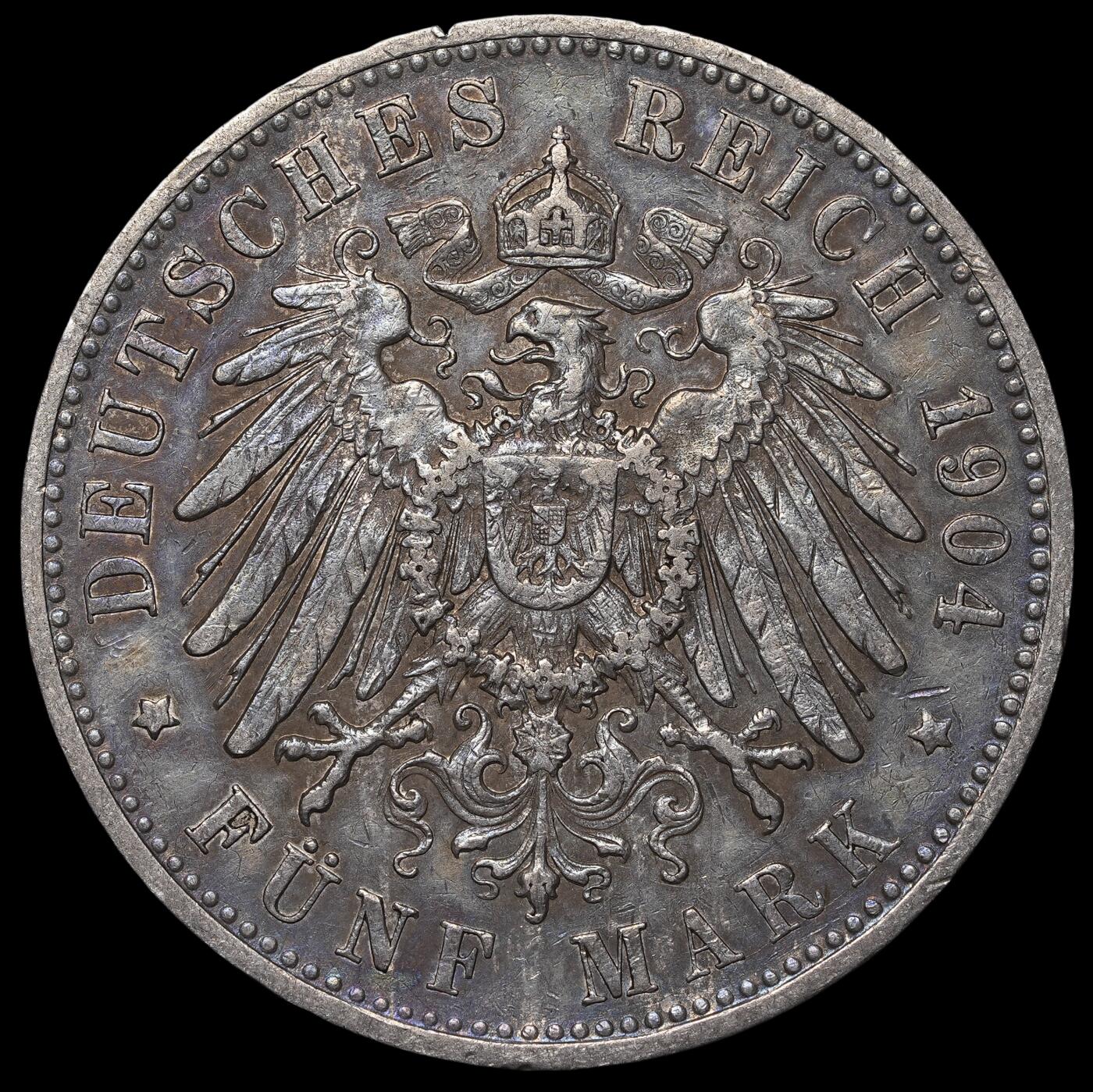 修遠堂世界钱币第三十八期 全场包邮 1904年符腾堡5马克大银币