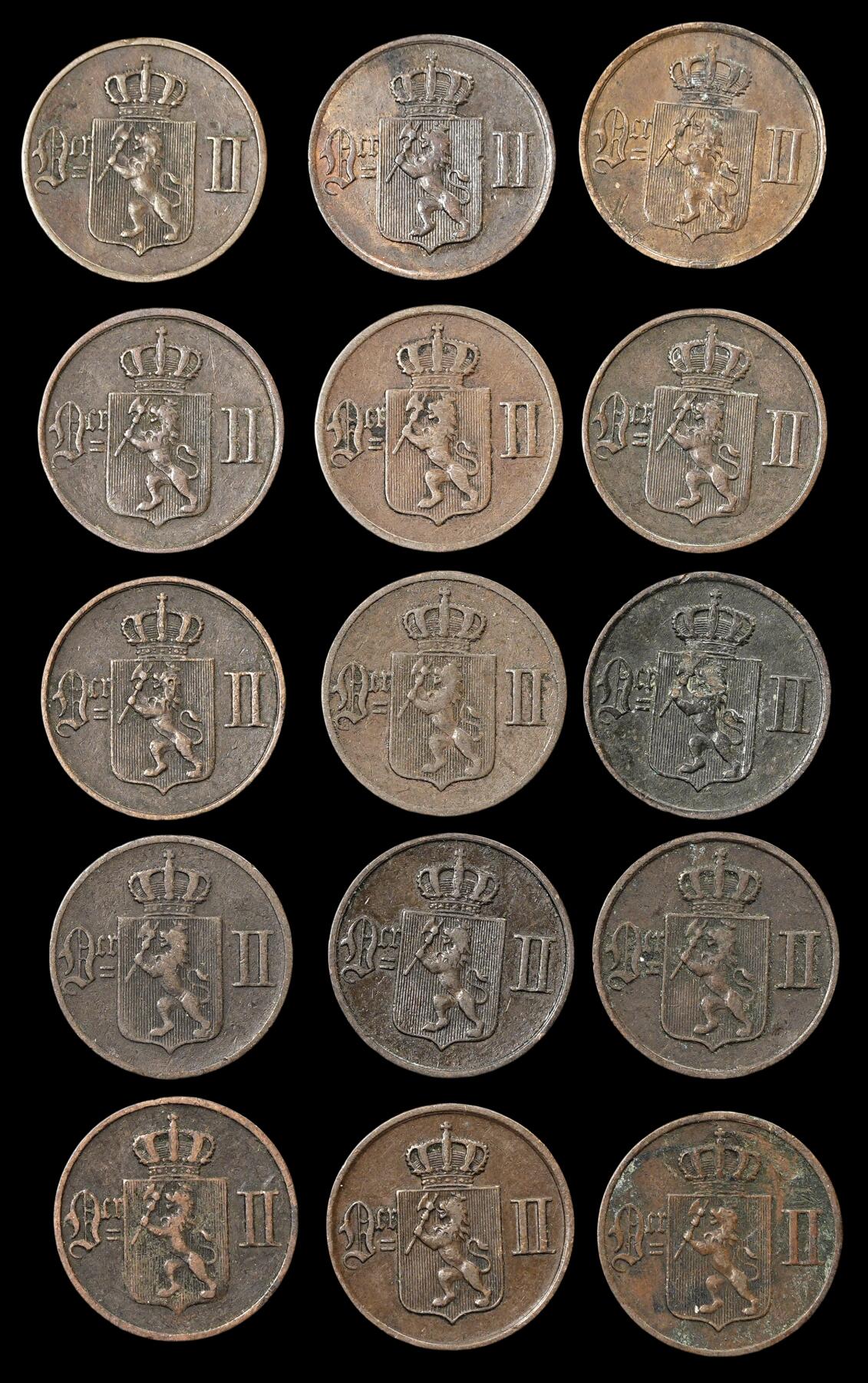 修遠堂世界钱币第三十八期 全场包邮 挪威1欧尔旧铜币一组 含少见年份