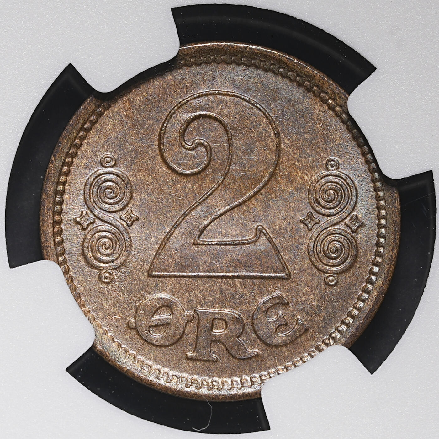 修遠堂世界钱币第三十八期 全场包邮 NGC MS64BN 1916年丹麦2欧尔铜币