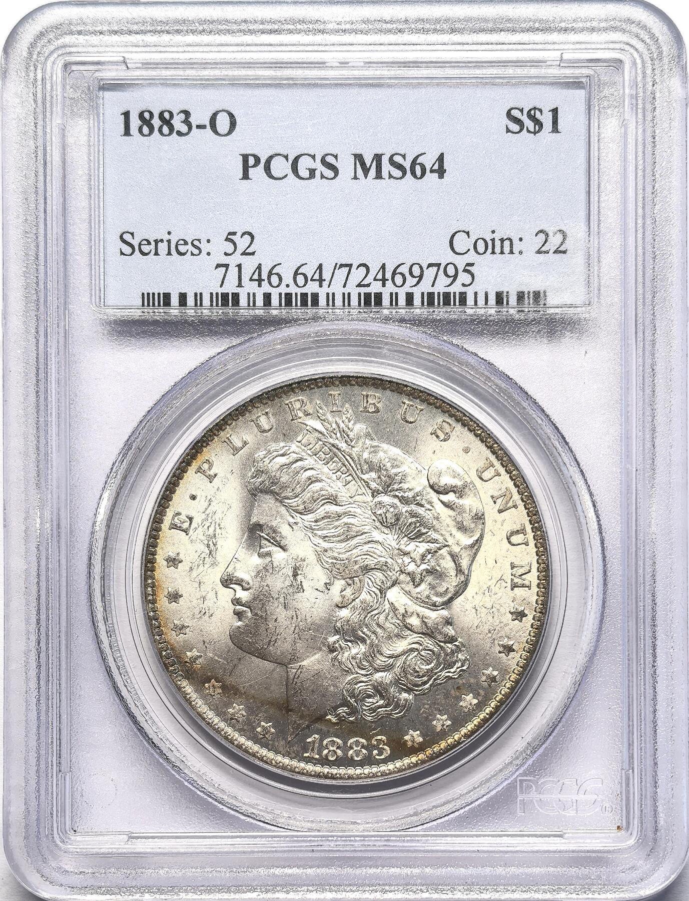 凡希社世界钱币微拍第二百八十三期 1883O美国摩根壹元PCGS-MS64，淡彩香槟金。