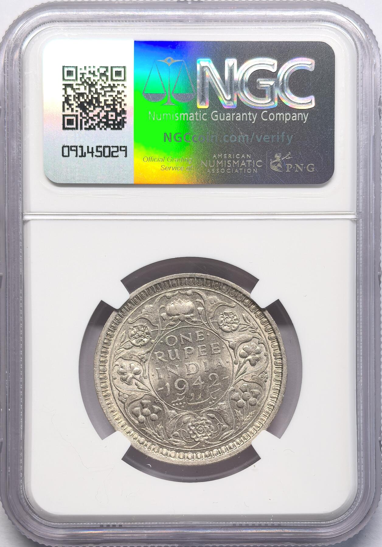 凡希社世界钱币微拍第二百八十三期 1942B英属印度乔六卢比银币NGC-MS62