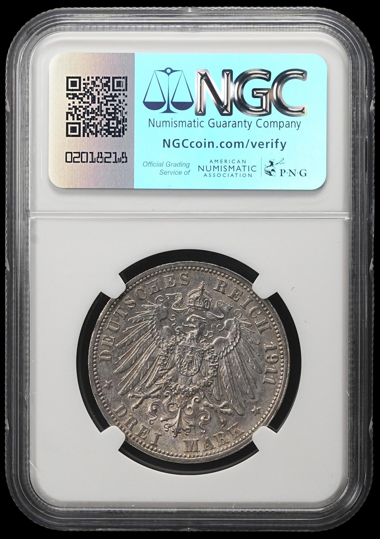 修遠堂世界钱币第三十八期 全场包邮 NGC MS63 1911年符腾堡国王银婚纪念3马克银币