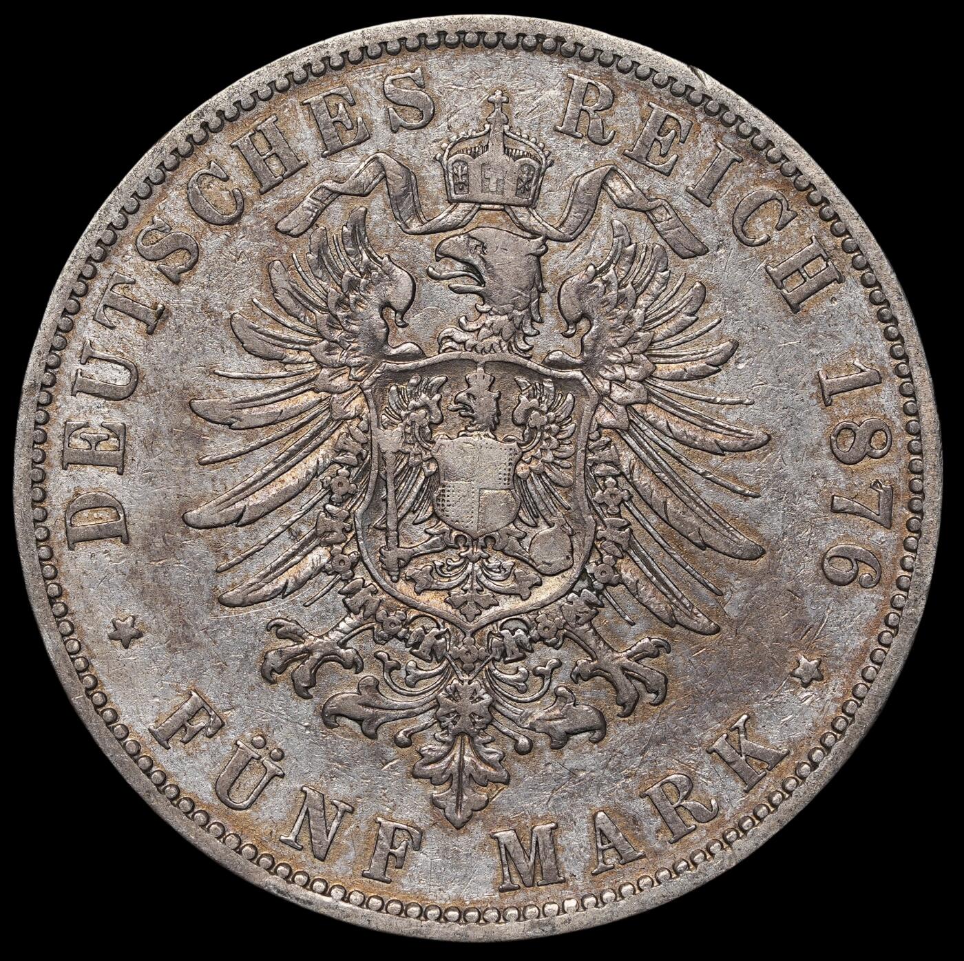 修遠堂世界钱币第三十八期 全场包邮 1876年普鲁士短翅鹰5马克大银币