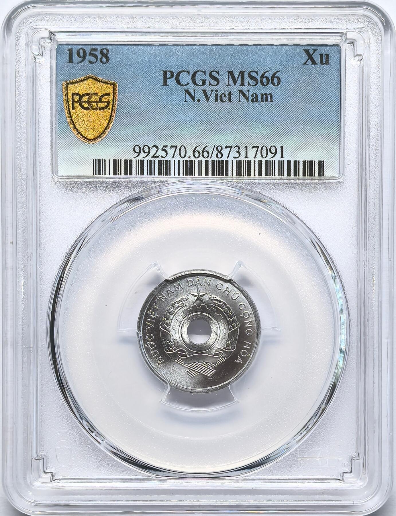 凡希社世界钱币微拍第二百八十三期 1958北越中孔1XU铝币PCGS-MS66