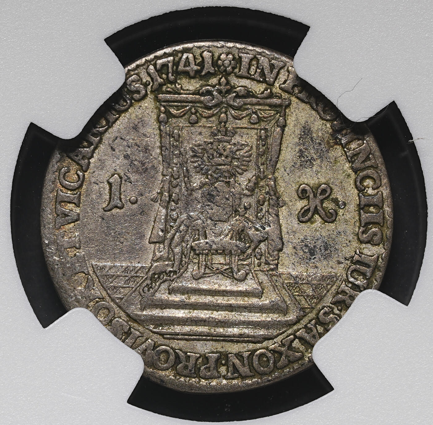 修遠堂世界钱币第三十八期 全场包邮 NGC AU50 1741年萨克森马剑2格罗申银币 少见品种 盒子标签面值有误