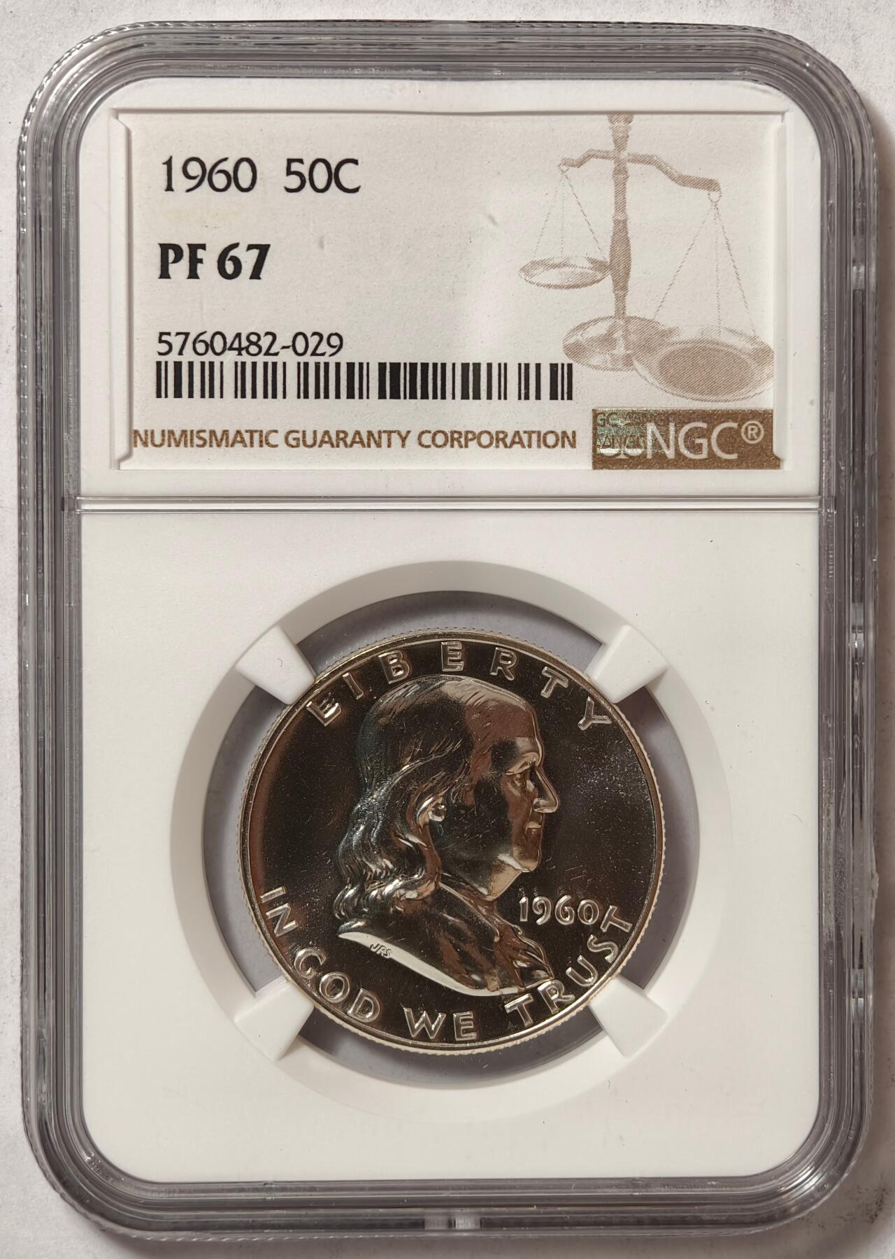 紫瑗钱币——第410期 美国 1960年 富兰克林 50美分 半美元 NGC PF67