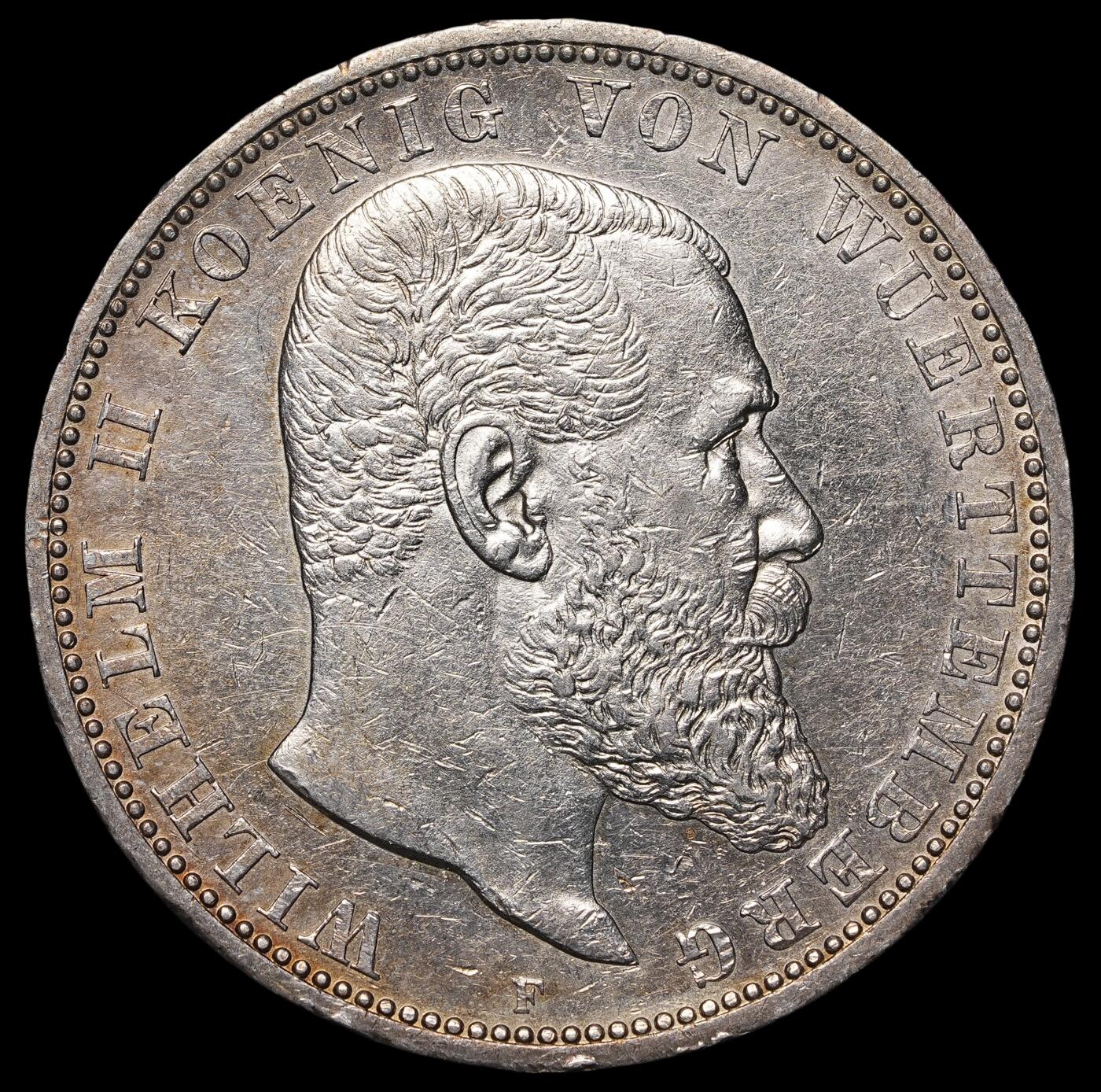 修遠堂世界钱币第三十八期 全场包邮 1906年符腾堡5马克大银币