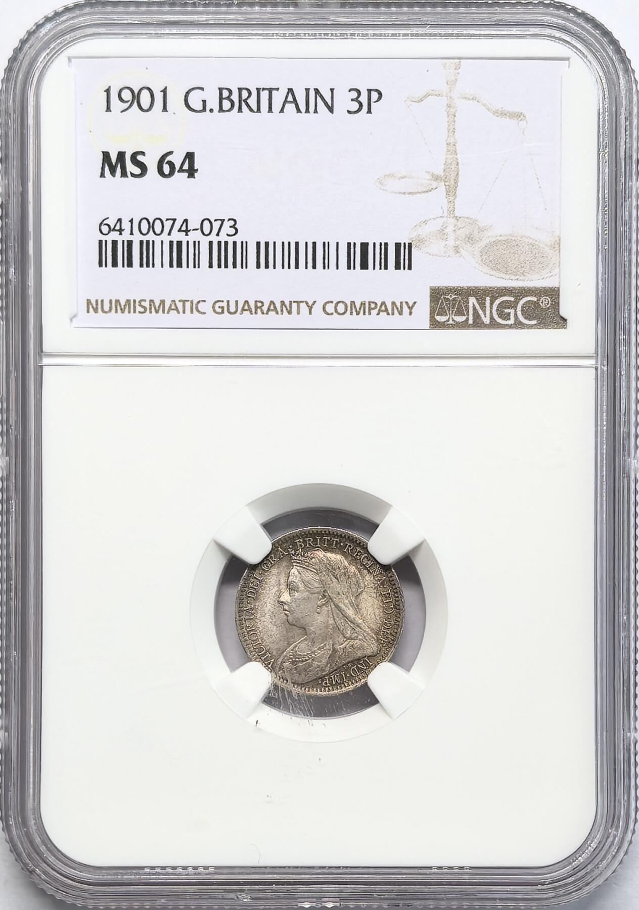 凡希社世界钱币微拍第二百八十三期 1901英国老维批纱3便士NGC-MS64