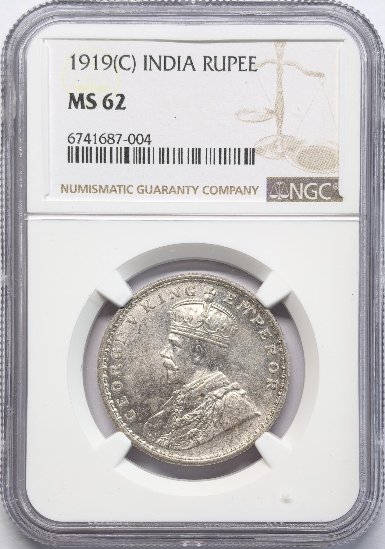 凡希社世界钱币微拍第二百八十三期 1919C英属印度乔五卢比NGC-MS62