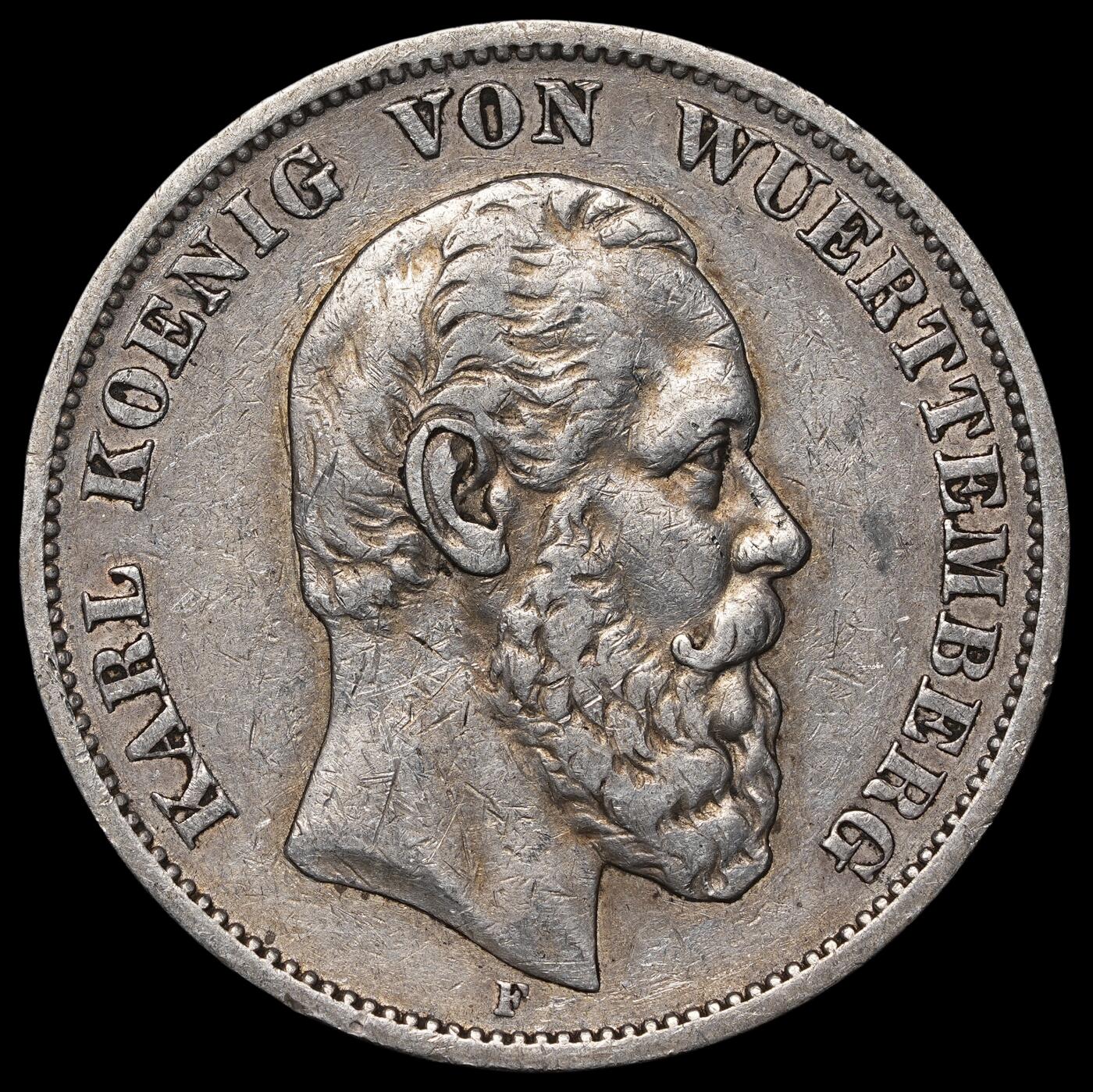 修遠堂世界钱币第三十八期 全场包邮 1874年符腾堡短翅鹰5马克大银币 少见品种