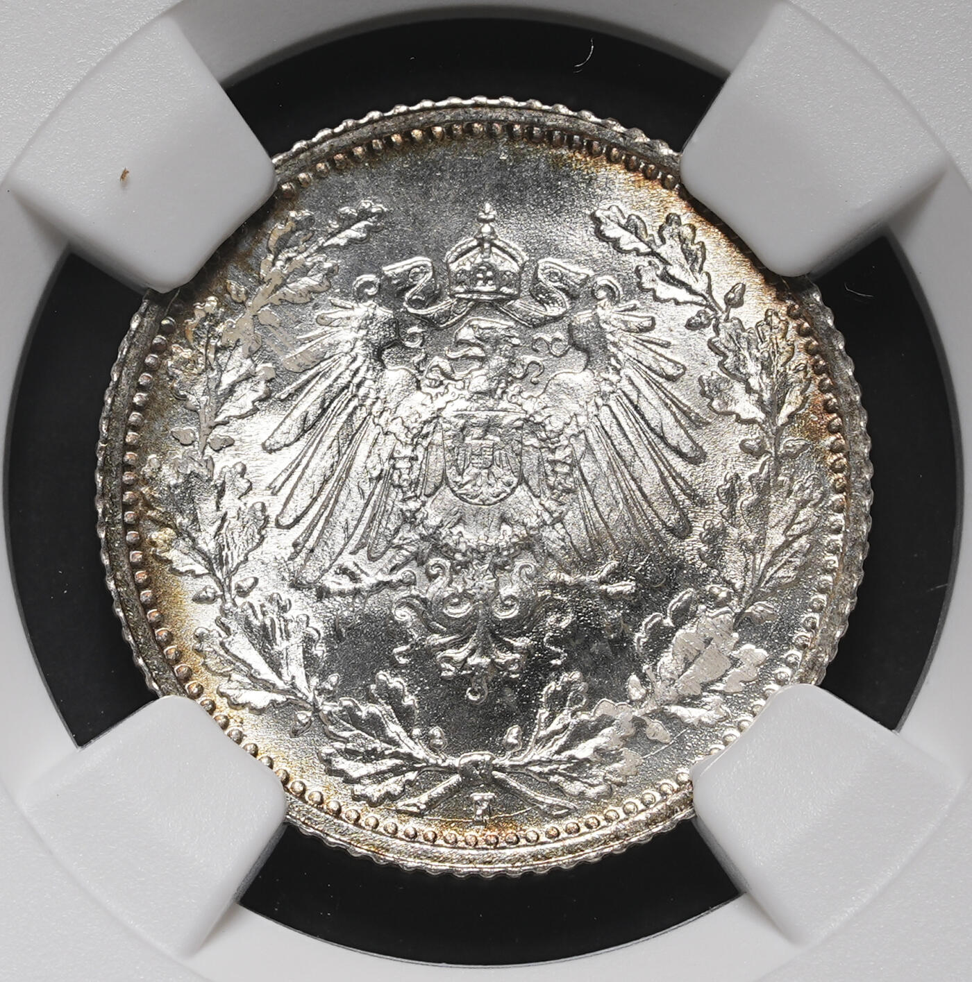 修遠堂世界钱币第三十八期 全场包邮 NGC MS66 1915年德国1/2马克银币 F厂铭 环彩