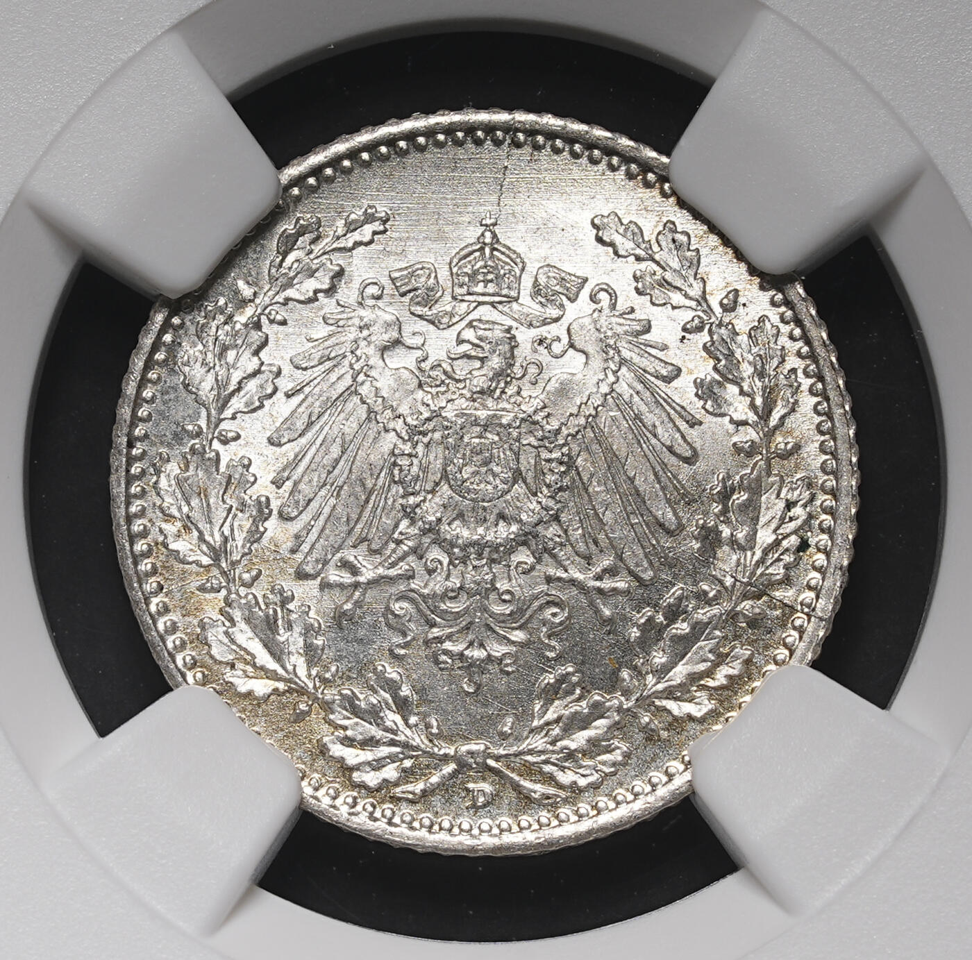 修遠堂世界钱币第三十八期 全场包邮 NGC MS67 1918年德国1/2马克银币 D厂铭