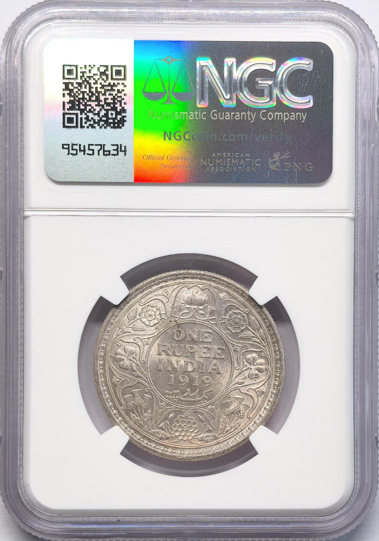 凡希社世界钱币微拍第二百八十三期 1919C英属印度乔五卢比NGC-MS62