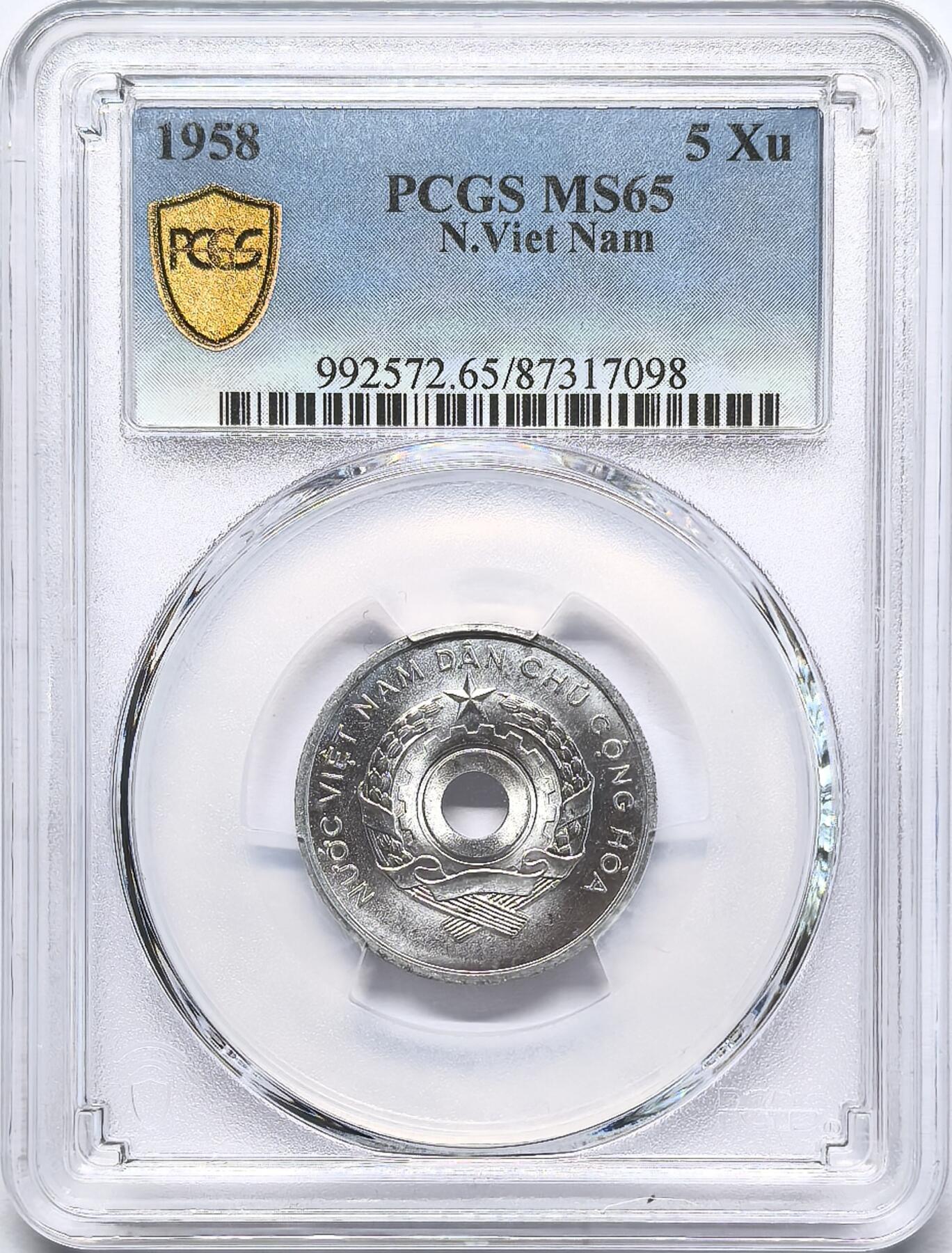 凡希社世界钱币微拍第二百八十三期 1958北越5XU中孔铝币PCGS-MS65