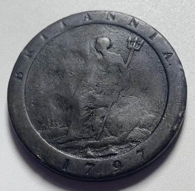 文馨钱币收藏第 160 场，欧洲古币，银币，纪念币场 - 1797 年英国乔治三世车轮 1 便士大铜币