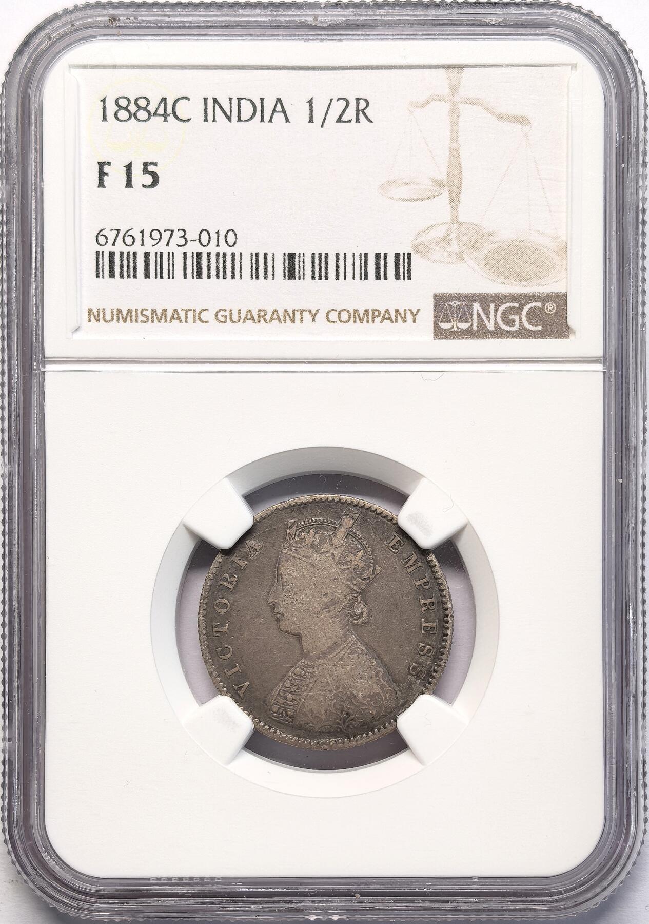 凡希社世界钱币微拍第二百八十三期 1884C英属印度小维1/2卢比NGC-F15
