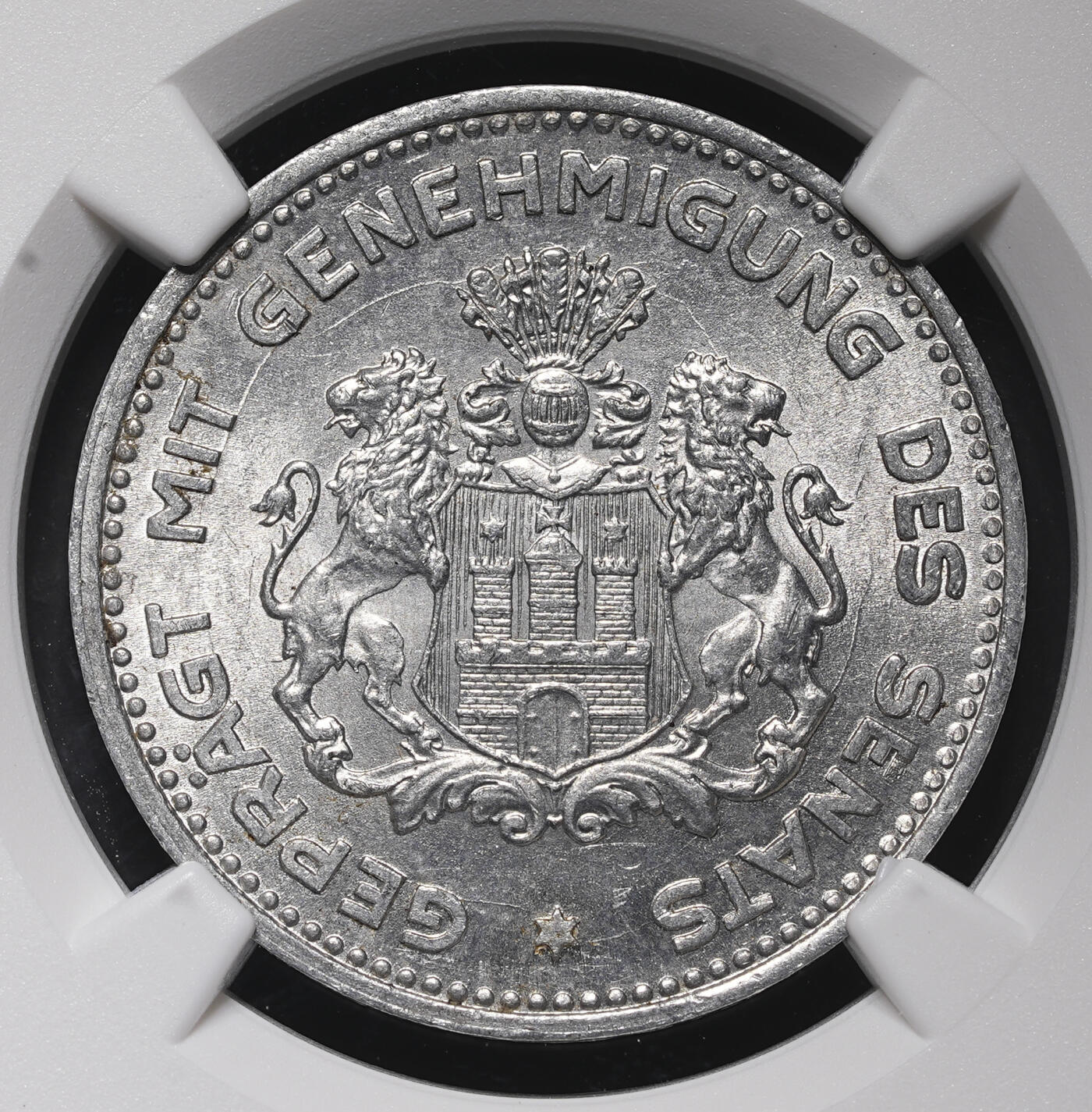 修遠堂世界钱币第三十八期 全场包邮 NGC MS63 1923年德国紧急时期汉堡 1/10 VERRECHNUNGS马克铝币