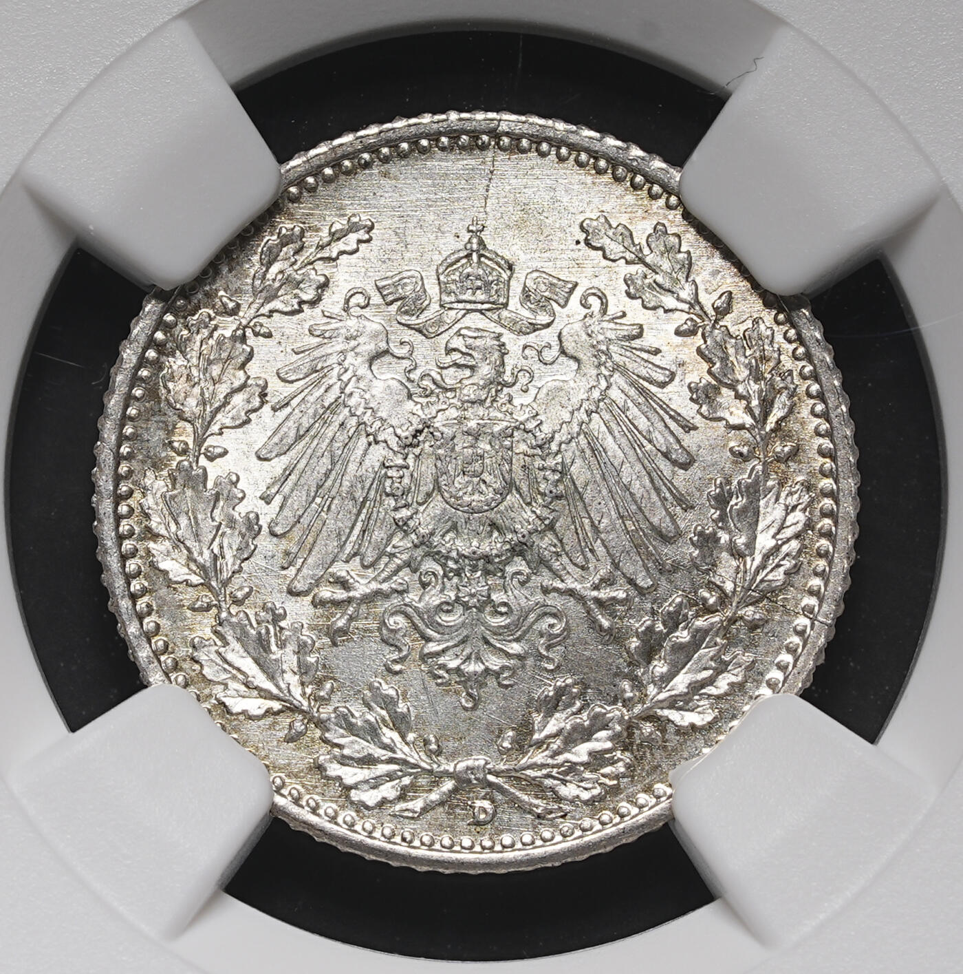 修遠堂世界钱币第三十八期 全场包邮 NGC MS66 1918年德国1/2马克银币 D厂铭