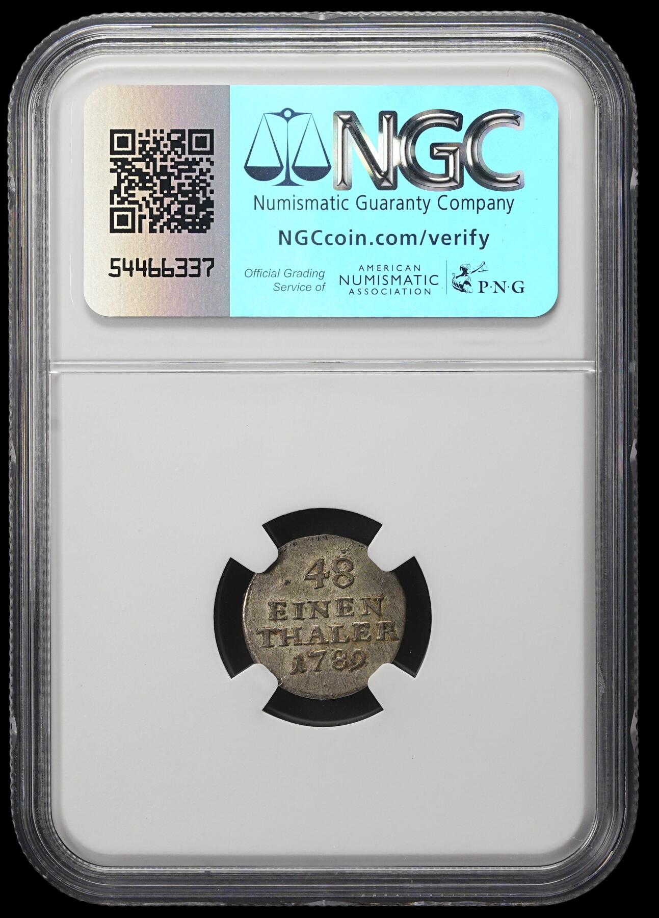 修遠堂世界钱币第三十八期 全场包邮 NGC MS62 1789年罗伊斯-奥伯雷兹1/48泰勒银币 少见小邦国币 唯一冠军分