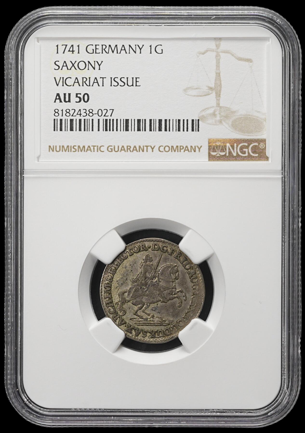 修遠堂世界钱币第三十八期 全场包邮 NGC AU50 1741年萨克森马剑2格罗申银币 少见品种 盒子标签面值有误