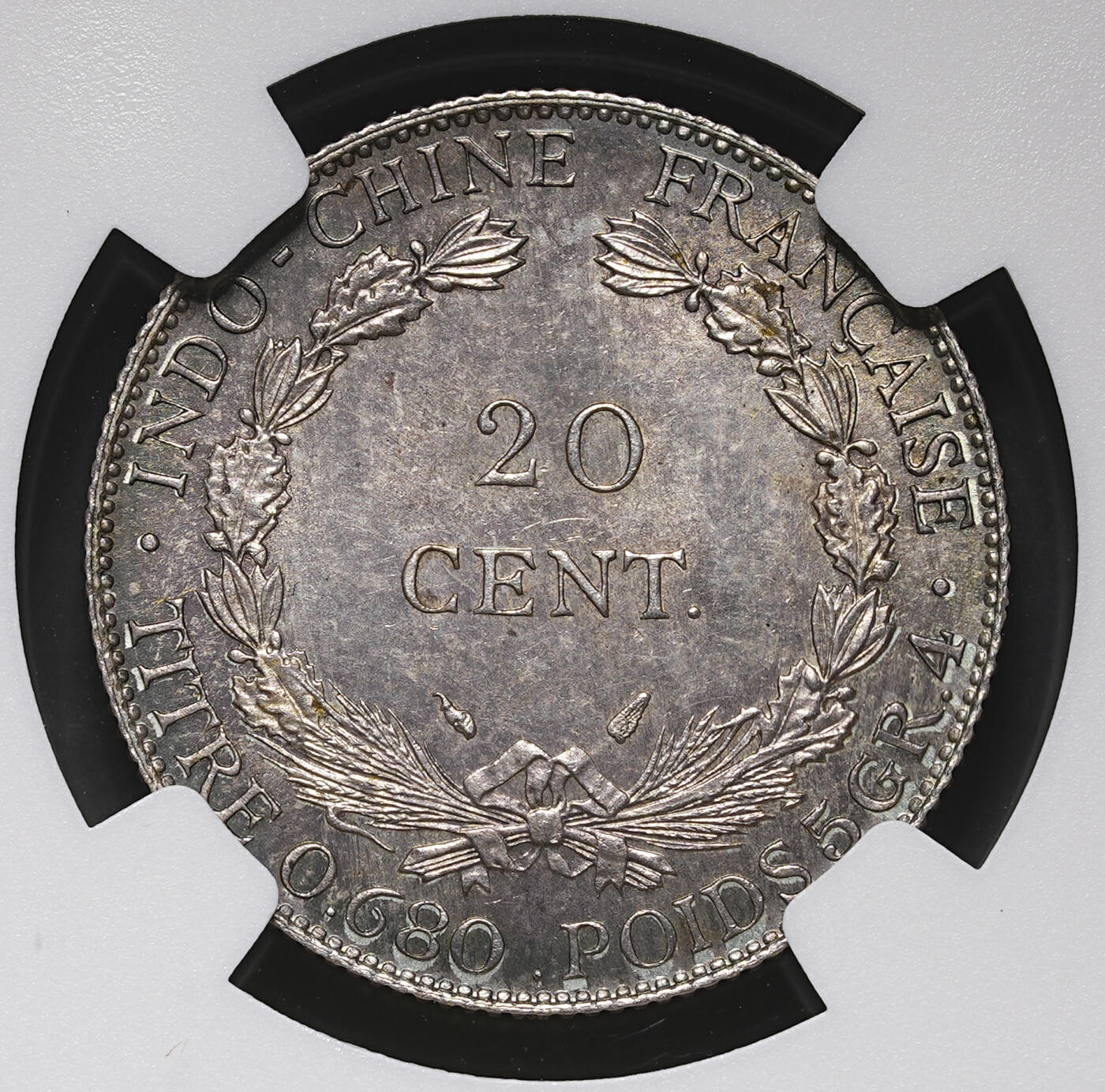 修遠堂世界钱币第三十八期 全场包邮 NGC MS64 1937年法属印支坐人20分银币 欧洲纸袋灰彩
