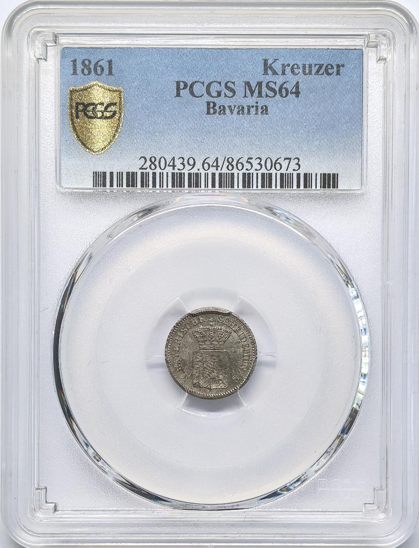 凡希社世界钱币微拍第二百八十三期 1861巴伐利亚1K银辅币PCGS-MS64
